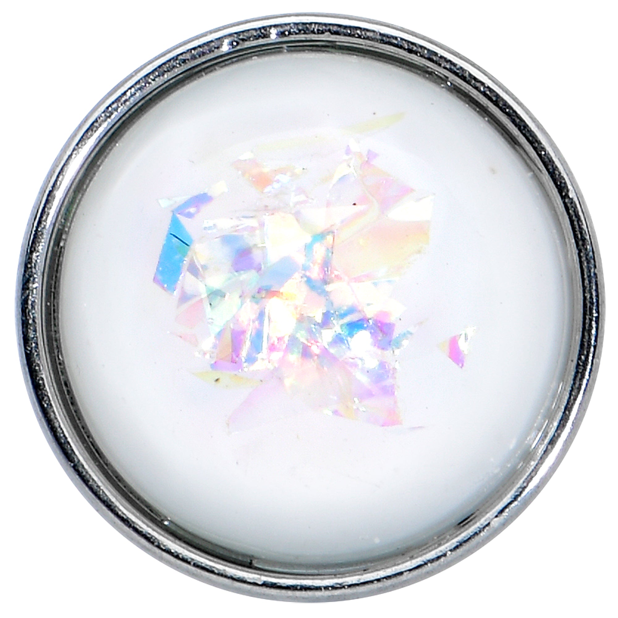 White Faux Opal Disc Top Barbell Tongue Ring