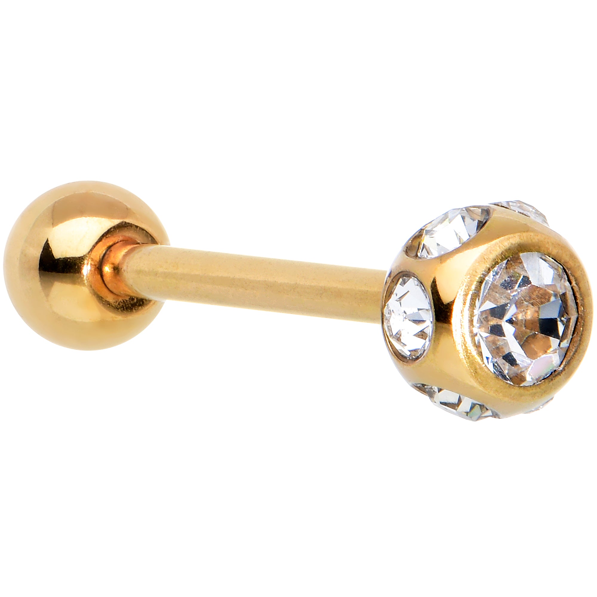 Clear Gem Rose Gold Tone Disco Ball Top Barbell Tongue Ring