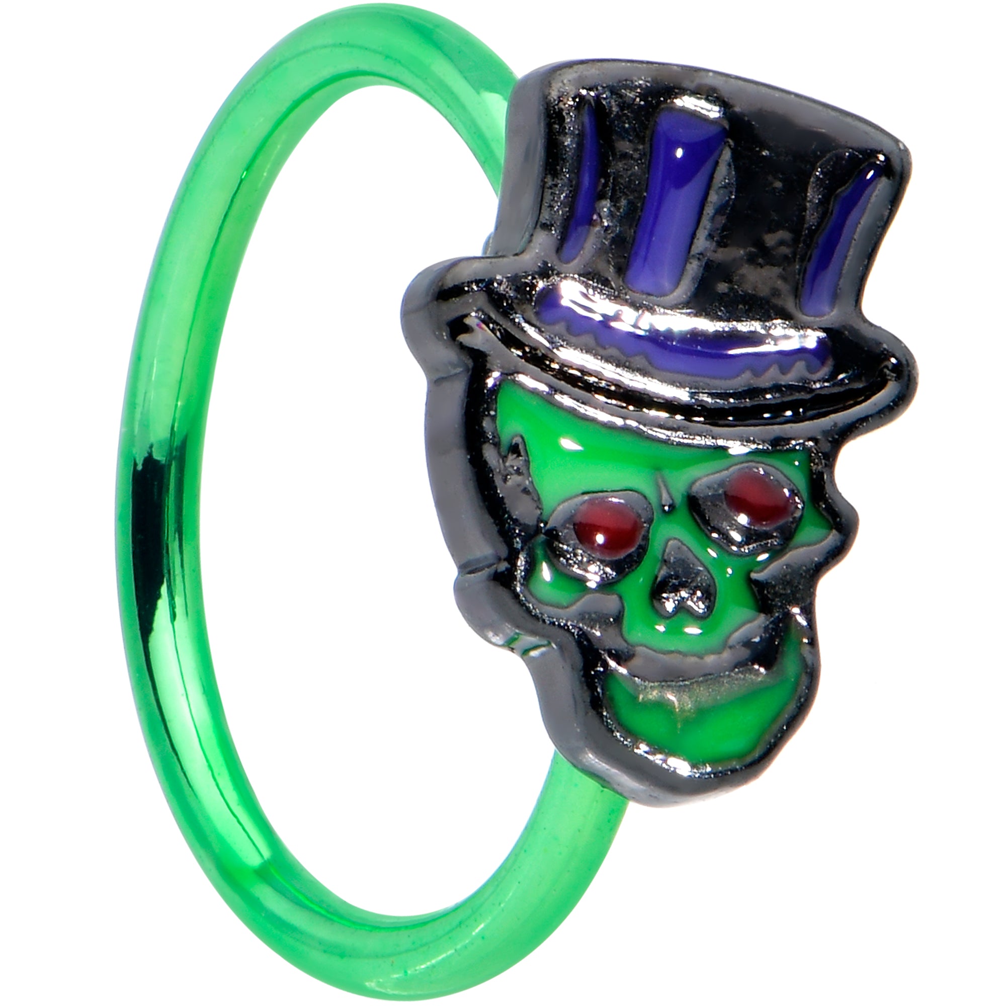 20 Gauge 5/16 Green Top Hat Skull Halloween Nose Hoop