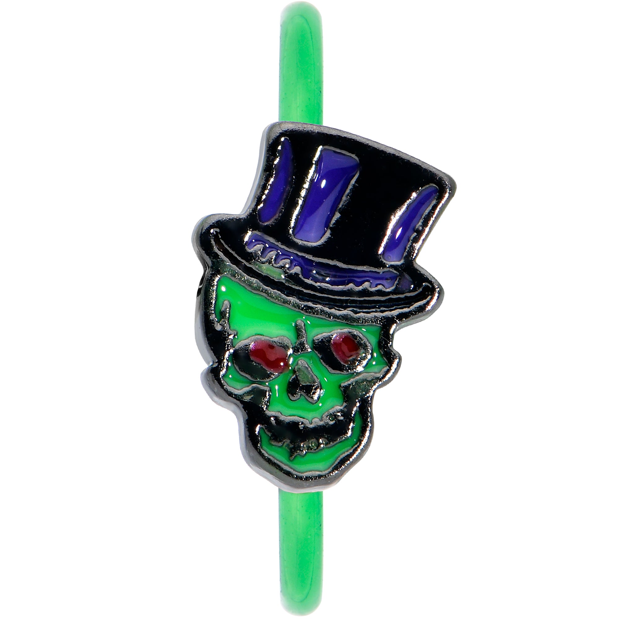 20 Gauge 5/16 Green Top Hat Skull Halloween Nose Hoop