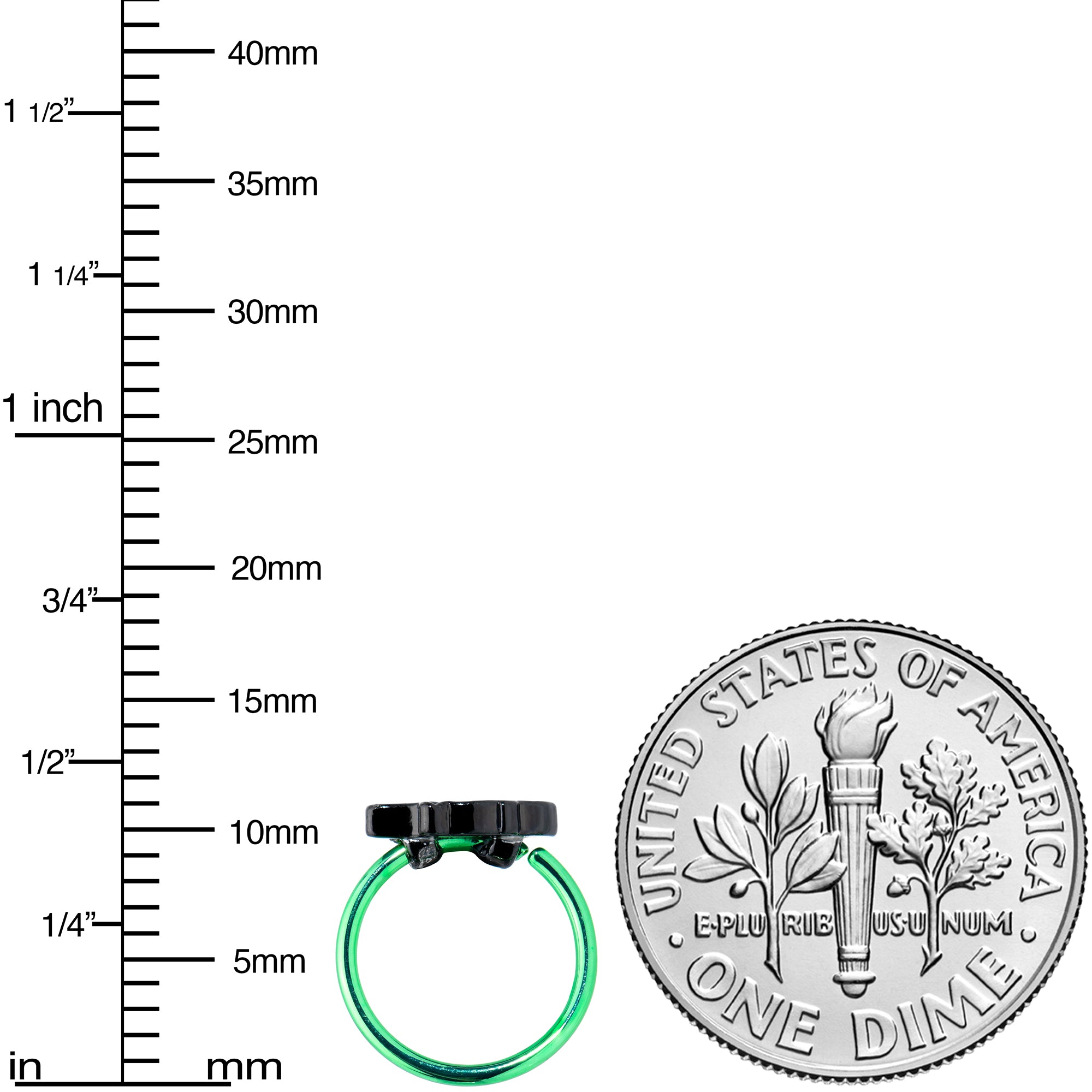 20 Gauge 5/16 Green Top Hat Skull Halloween Nose Hoop