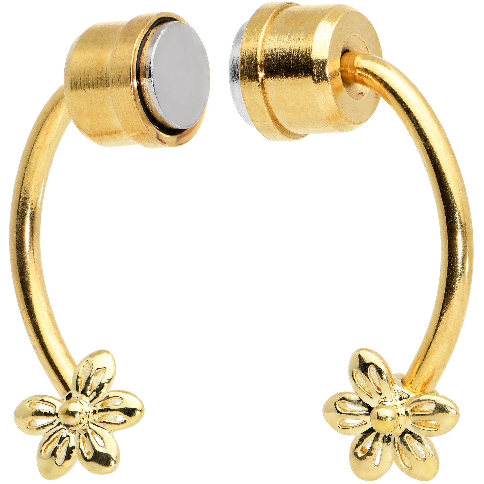 Flower Ends Gold Tone Non Pierced Magnetic Clip On Fake Septum Ring