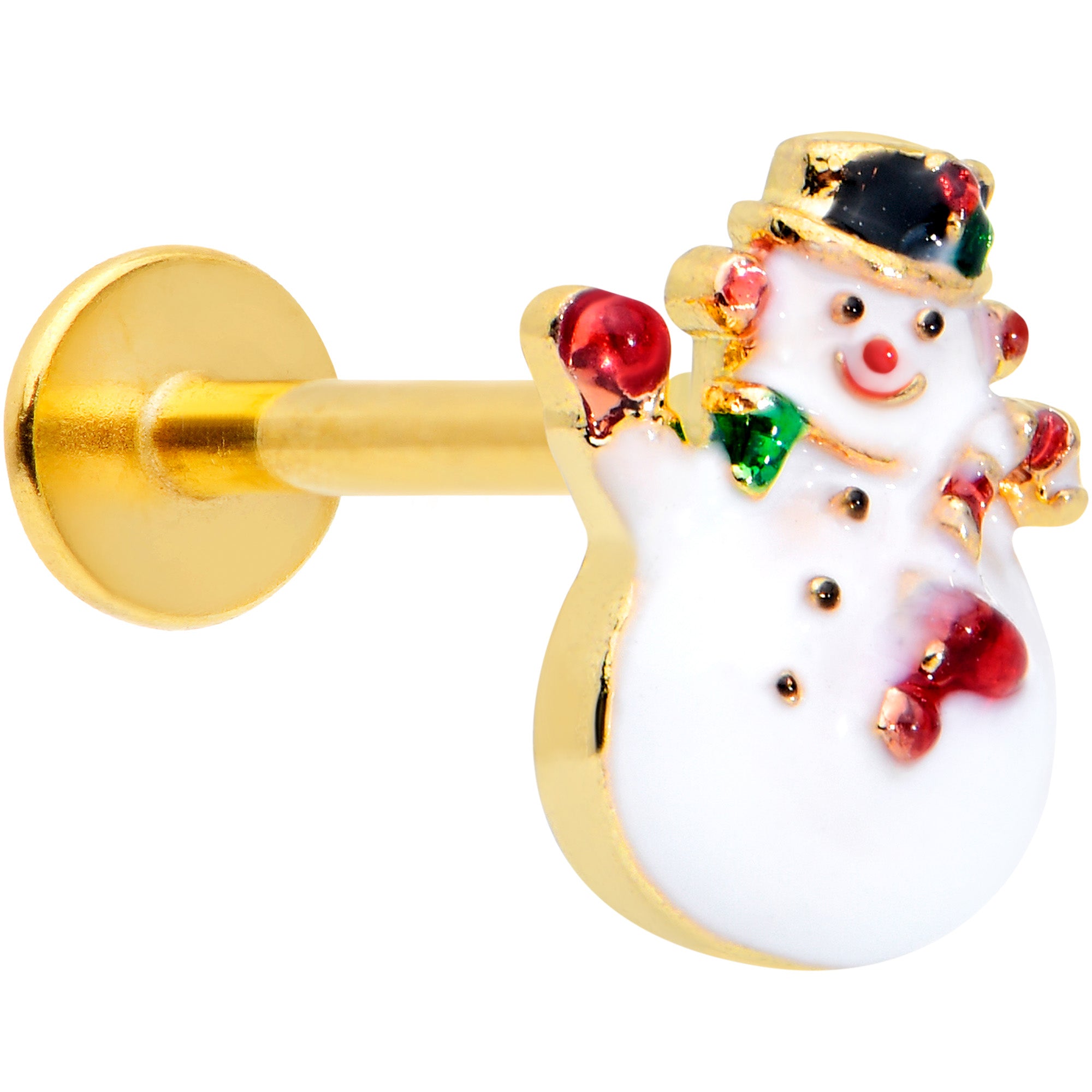 16 Gauge 5/16 Gold Tone Waving Snowman Christmas Labret Monroe Tragus