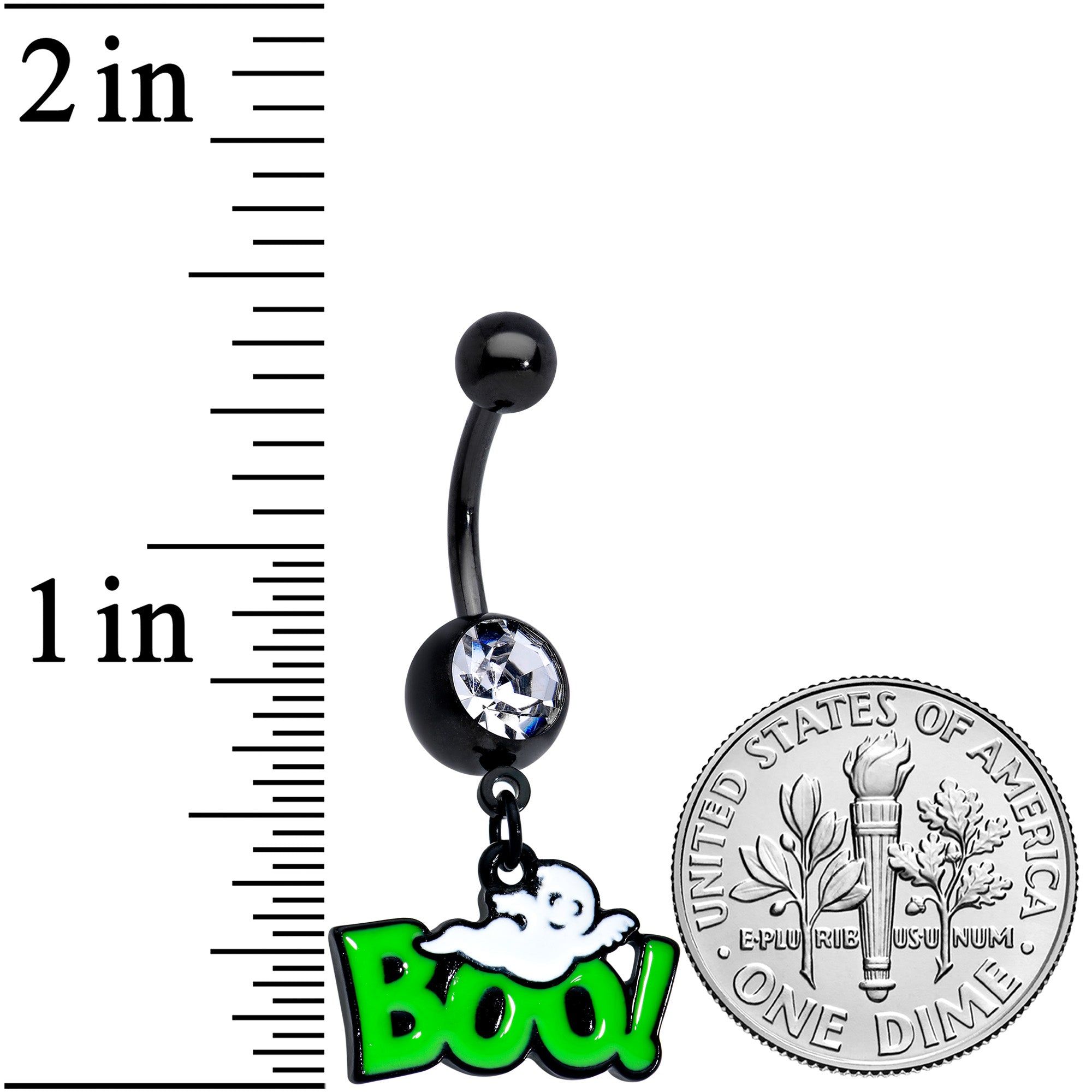 Clear Gem Black Green Boo Ghost Halloween Dangle Belly Ring