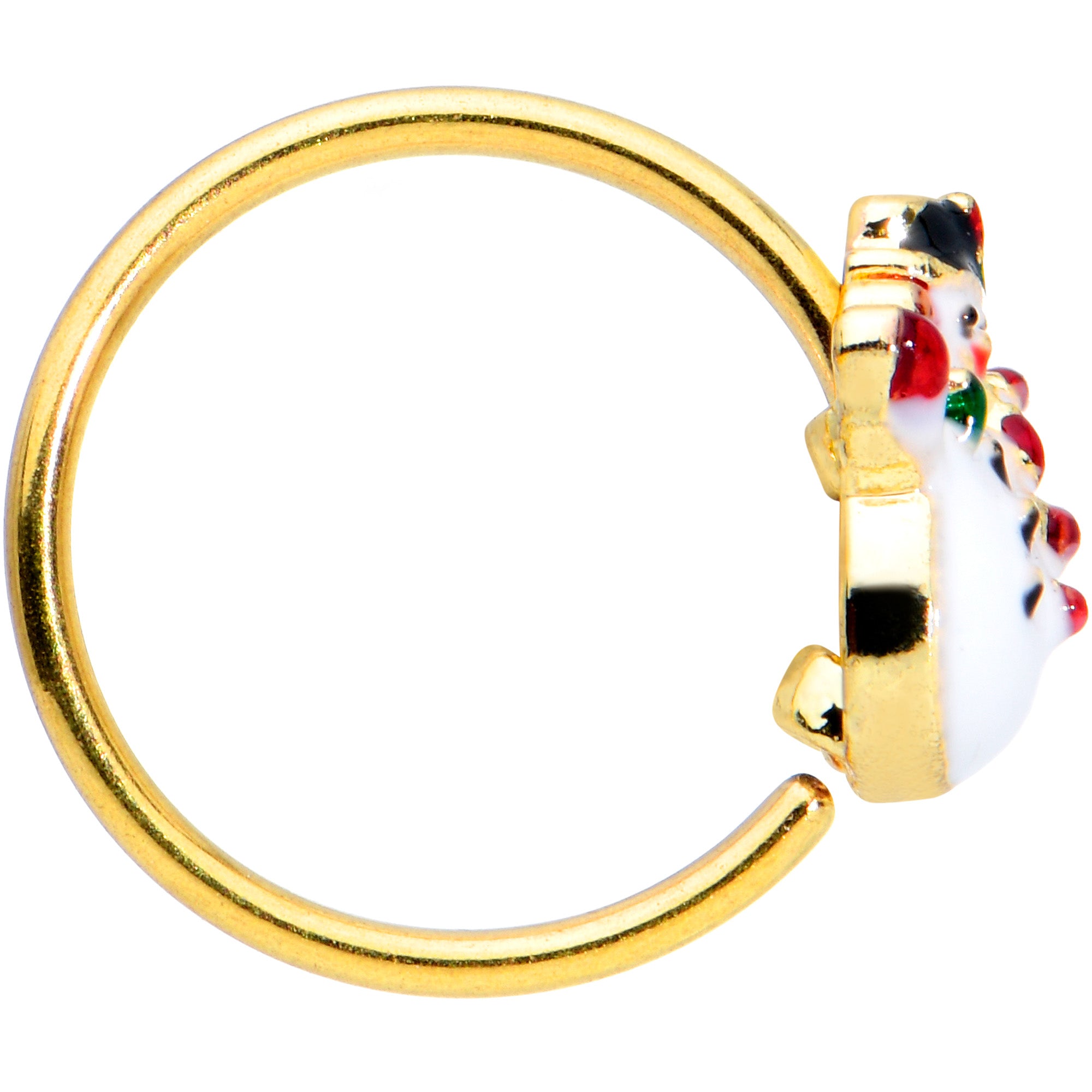 20 Gauge 5/16 Gold Tone Waving Snowman Christmas Nose Hoop