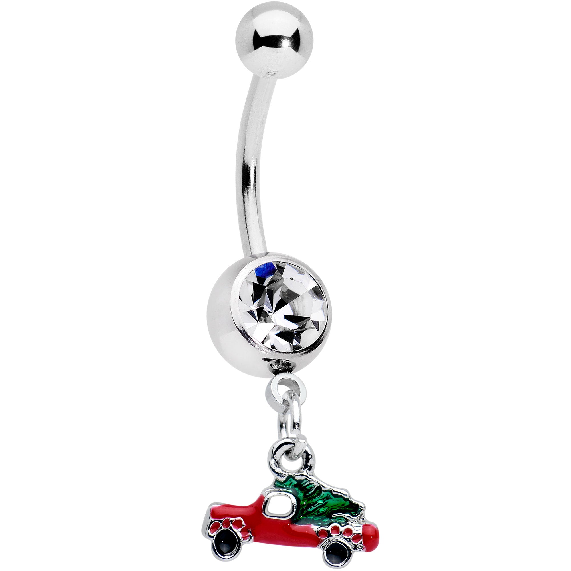 Clear Gem Christmas Tree in a Truck Dangle Belly Ring