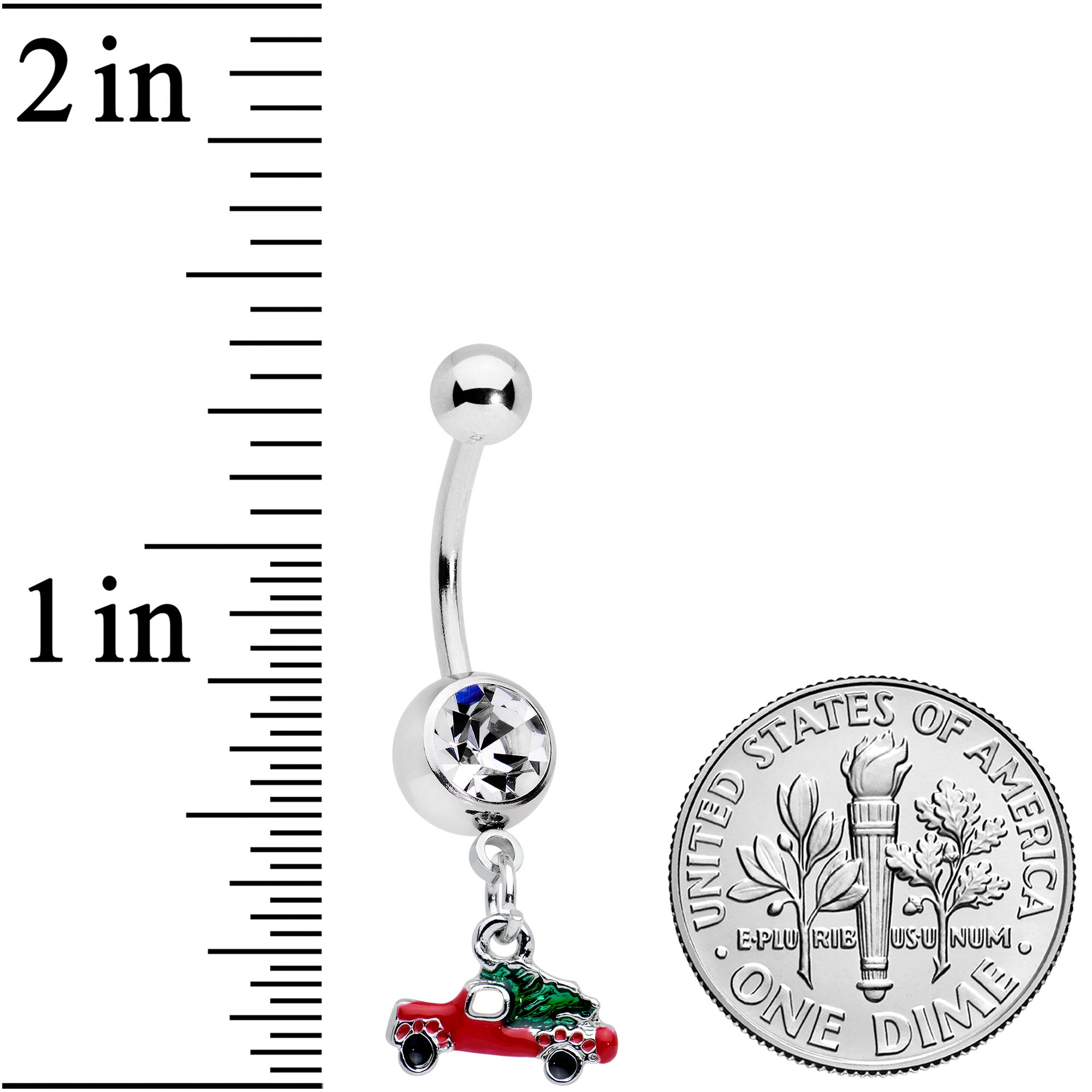 Clear Gem Christmas Tree in a Truck Dangle Belly Ring