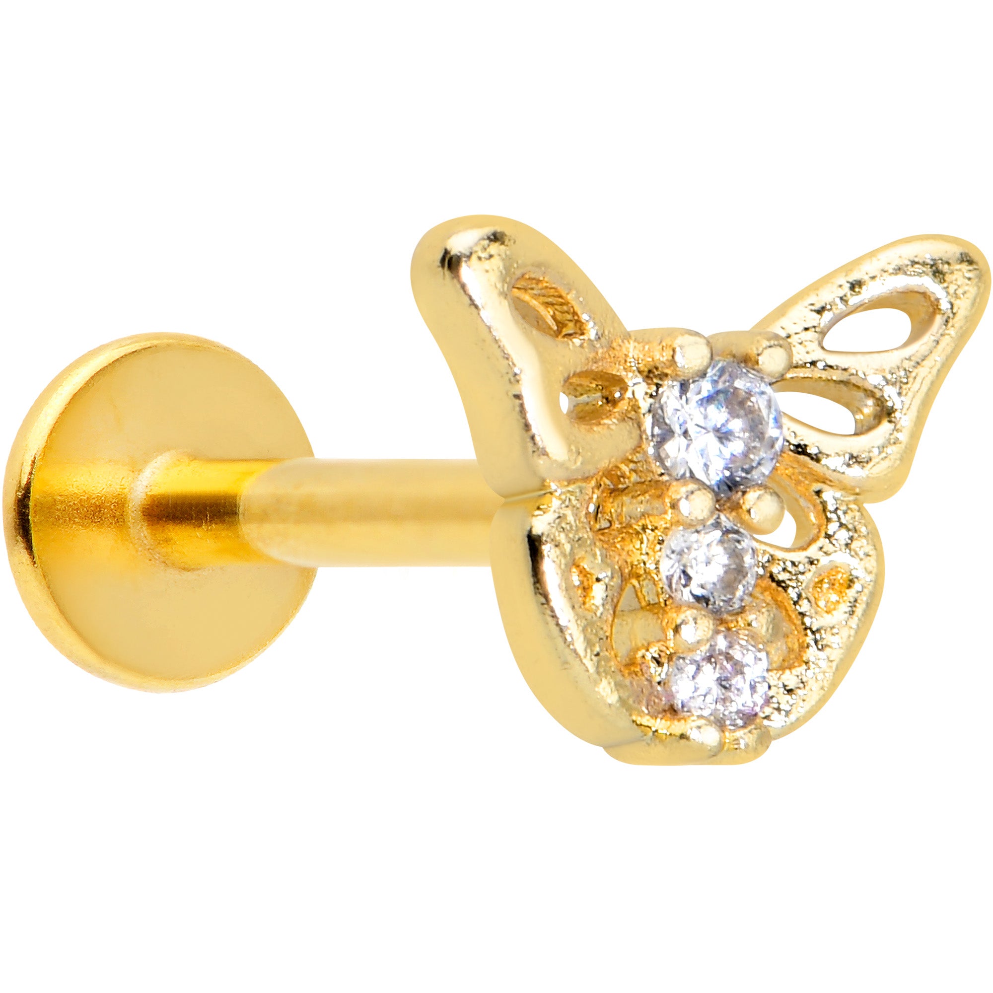 16 Gauge 5/16 Clear CZ Gem Gold Tone Open Butterfly Labret Tragus