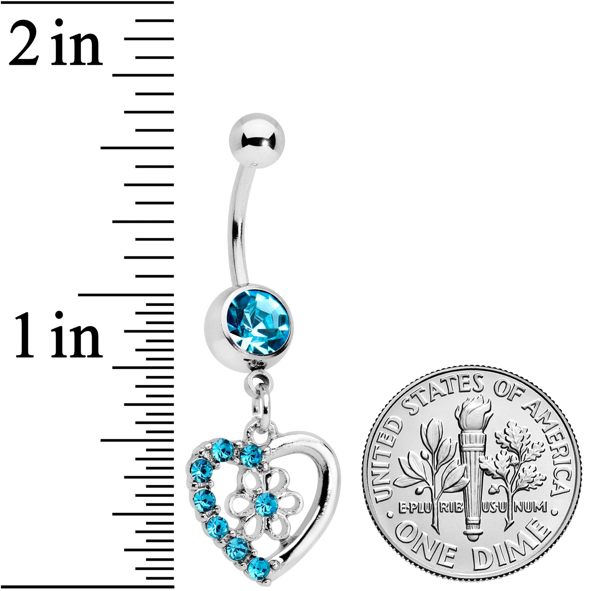 Blue Gem Floral Hollow Heart Valentines Day Dangle Belly Ring