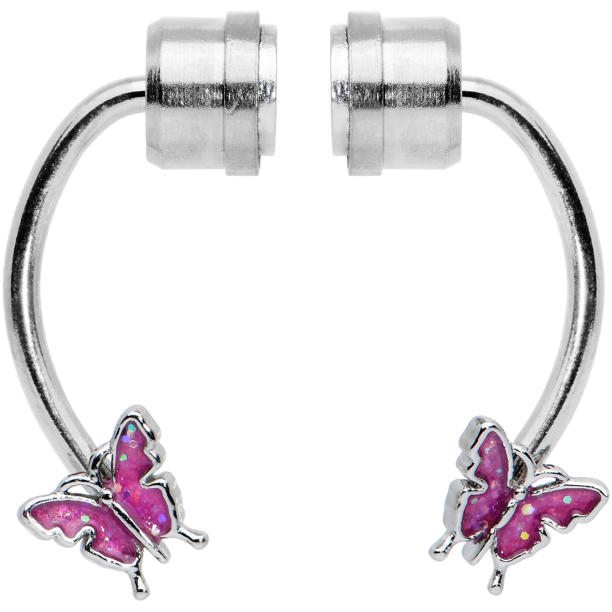 Pink Butterfly Ends Non Pierced Magnetic Clip On Fake Septum Ring