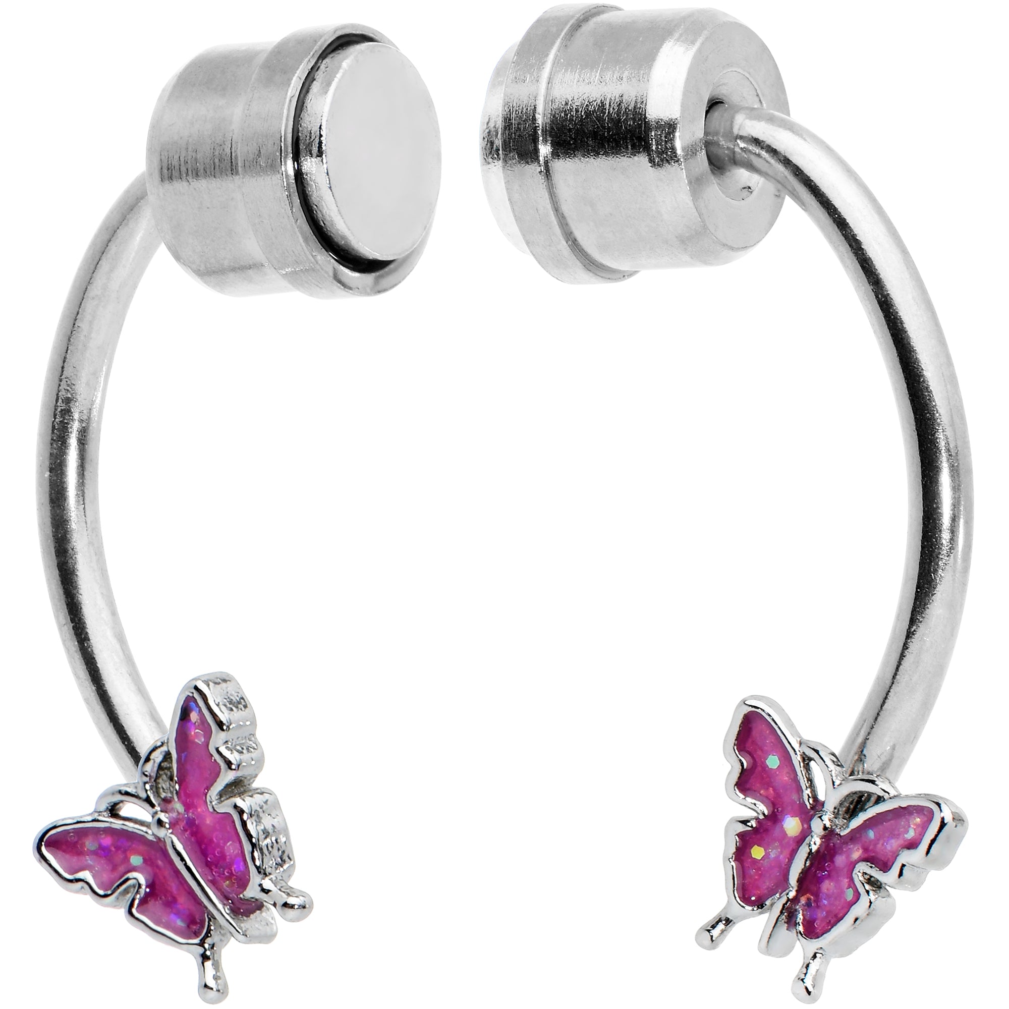 Pink Butterfly Ends Non Pierced Magnetic Clip On Fake Septum Ring