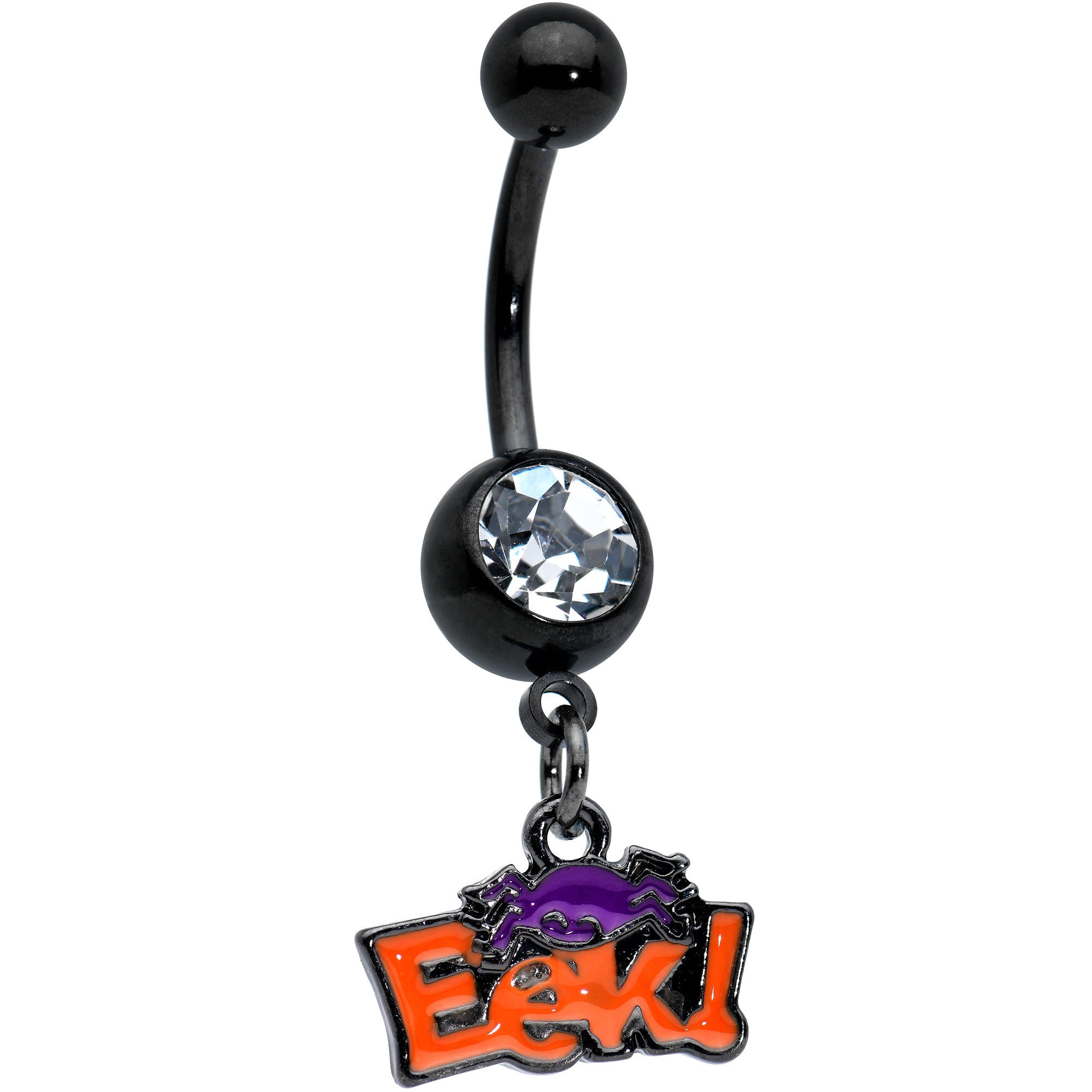 Clear Gem Black Eek Purple Spider Halloween Dangle Belly Ring