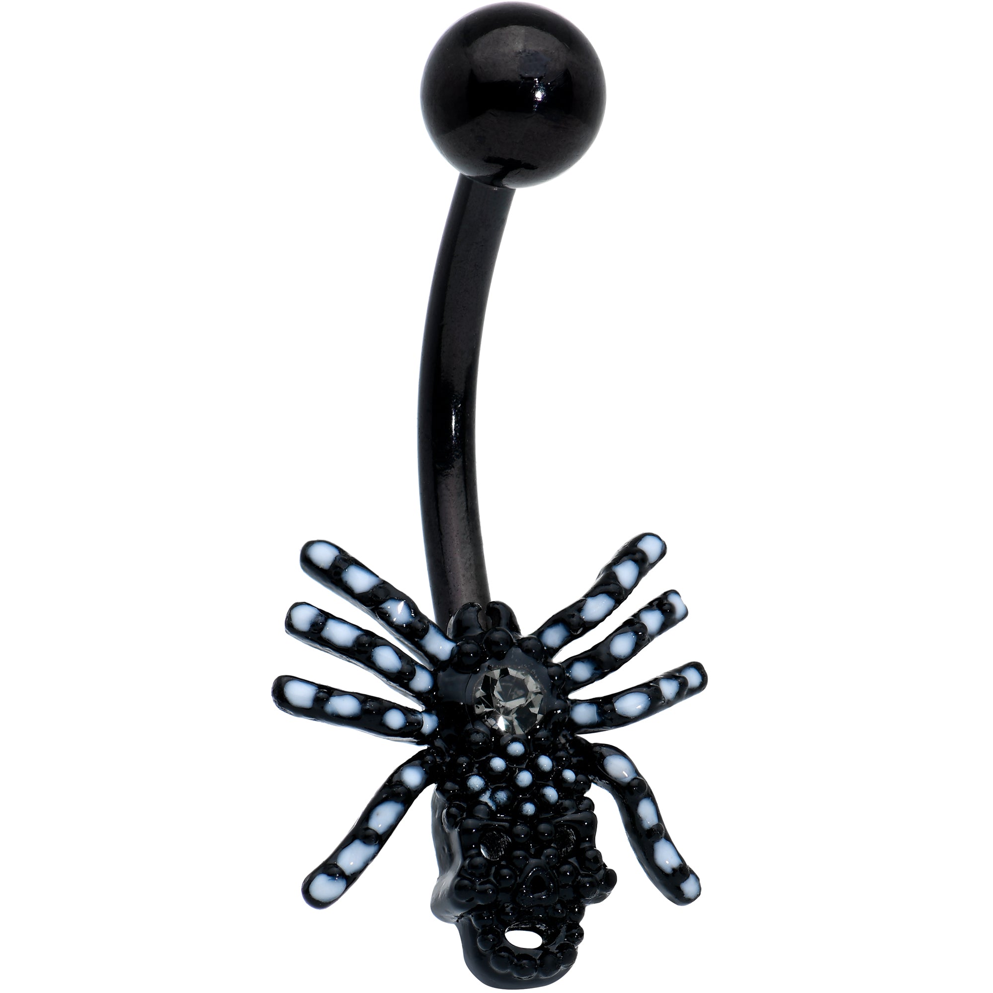 Clear Gem Black Skull Spider Striped Halloween Belly Ring