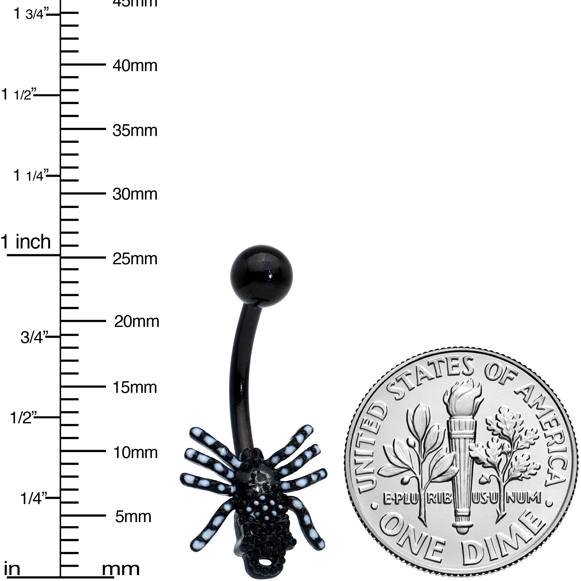 Clear Gem Black Skull Spider Striped Halloween Belly Ring