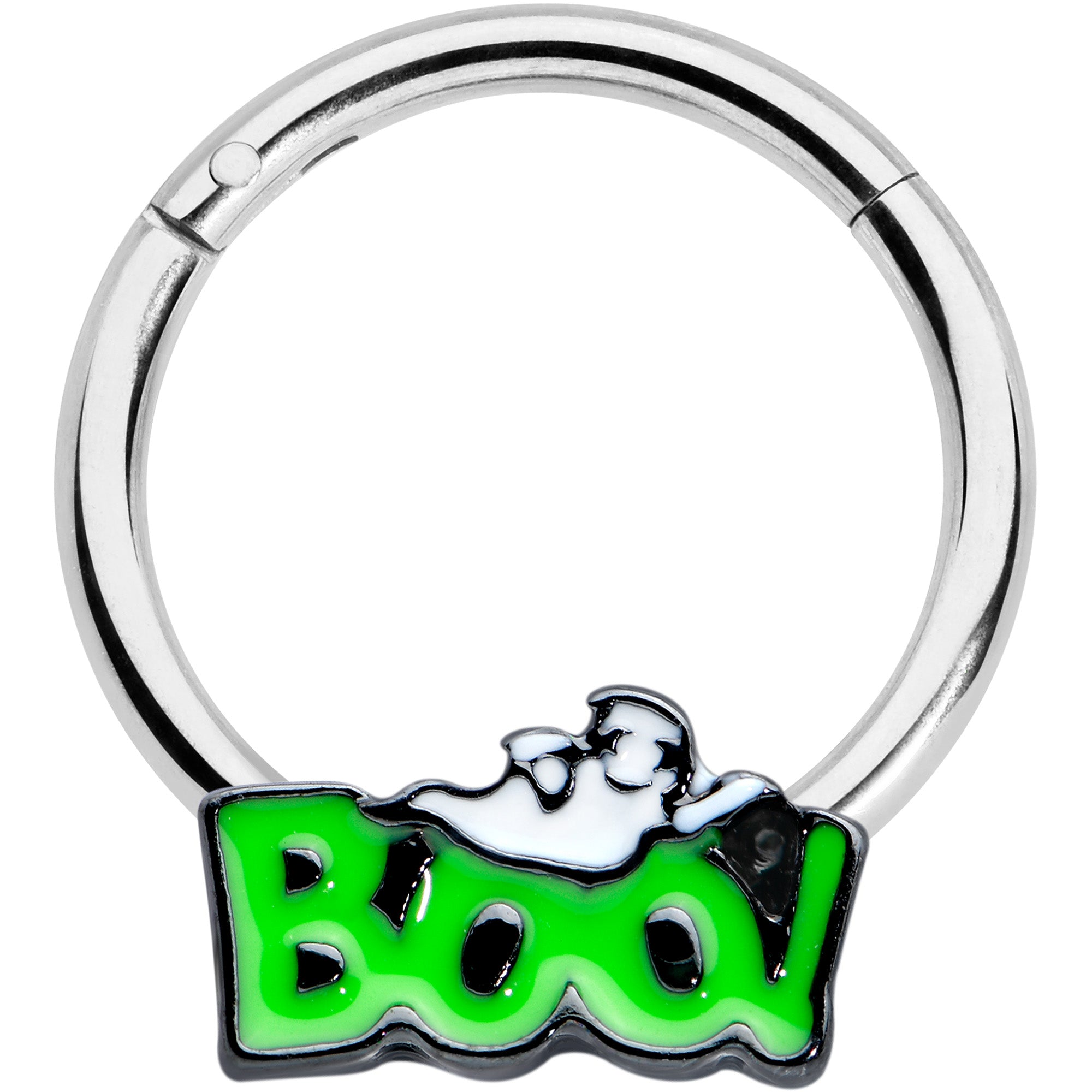 16 Gauge 3/8 Green Boo Smile Ghost Halloween Hinged Segment Ring