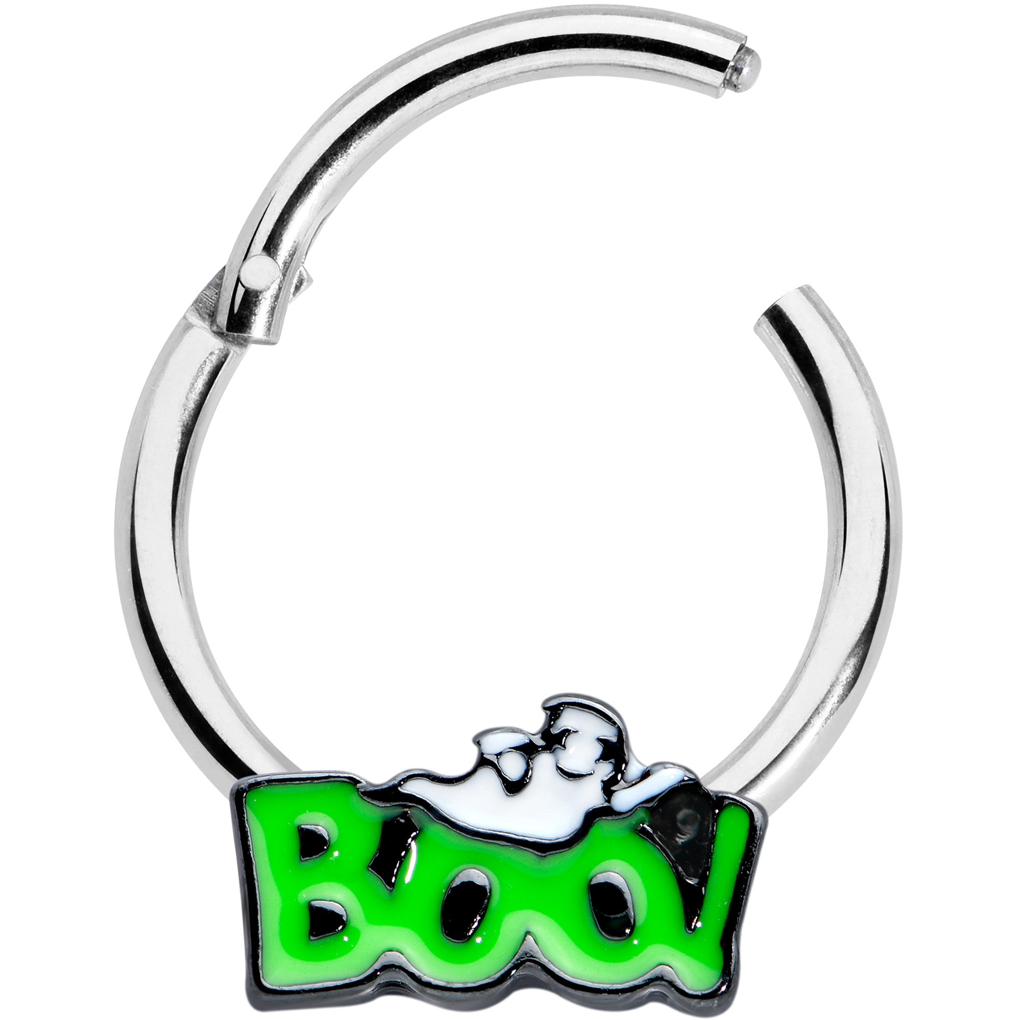 16 Gauge 3/8 Green Boo Smile Ghost Halloween Hinged Segment Ring