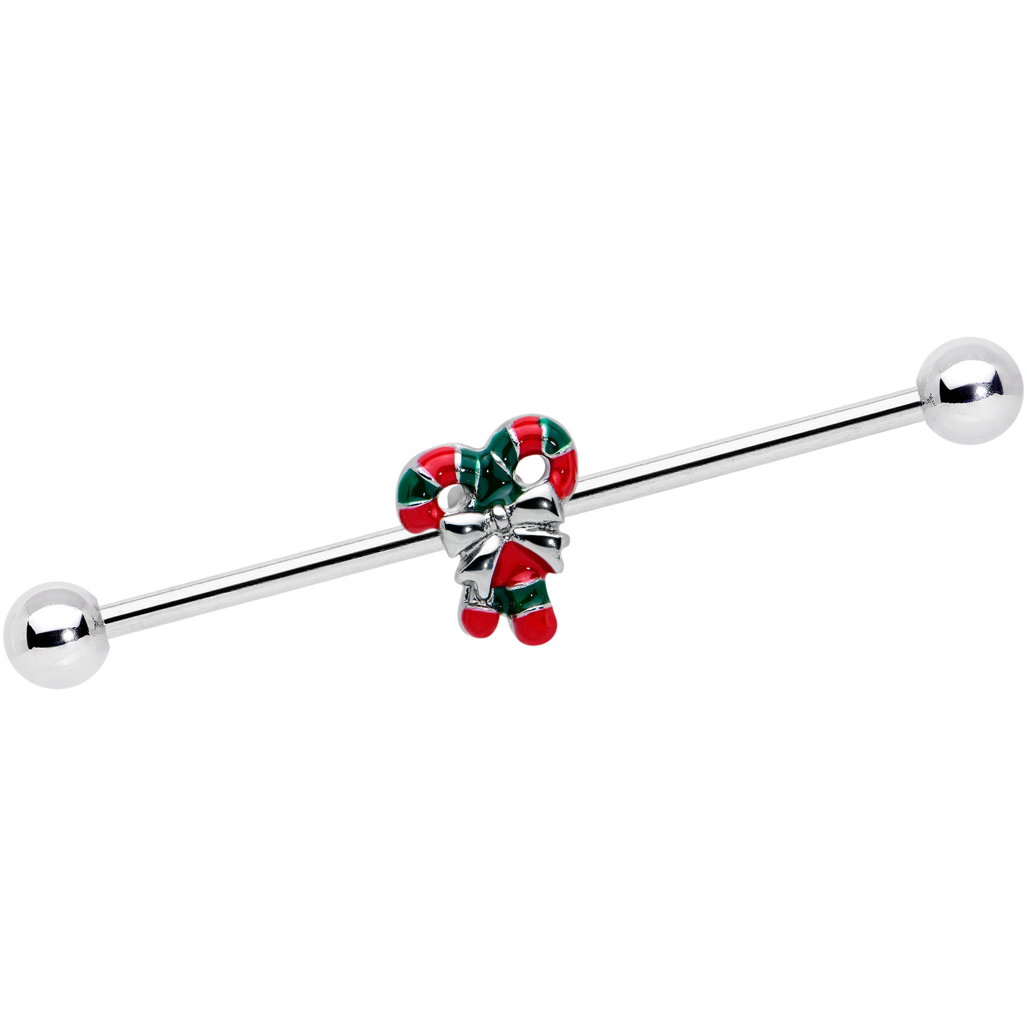 14 Gauge Pair of Candy Canes Christmas Industrial Barbell 38mm