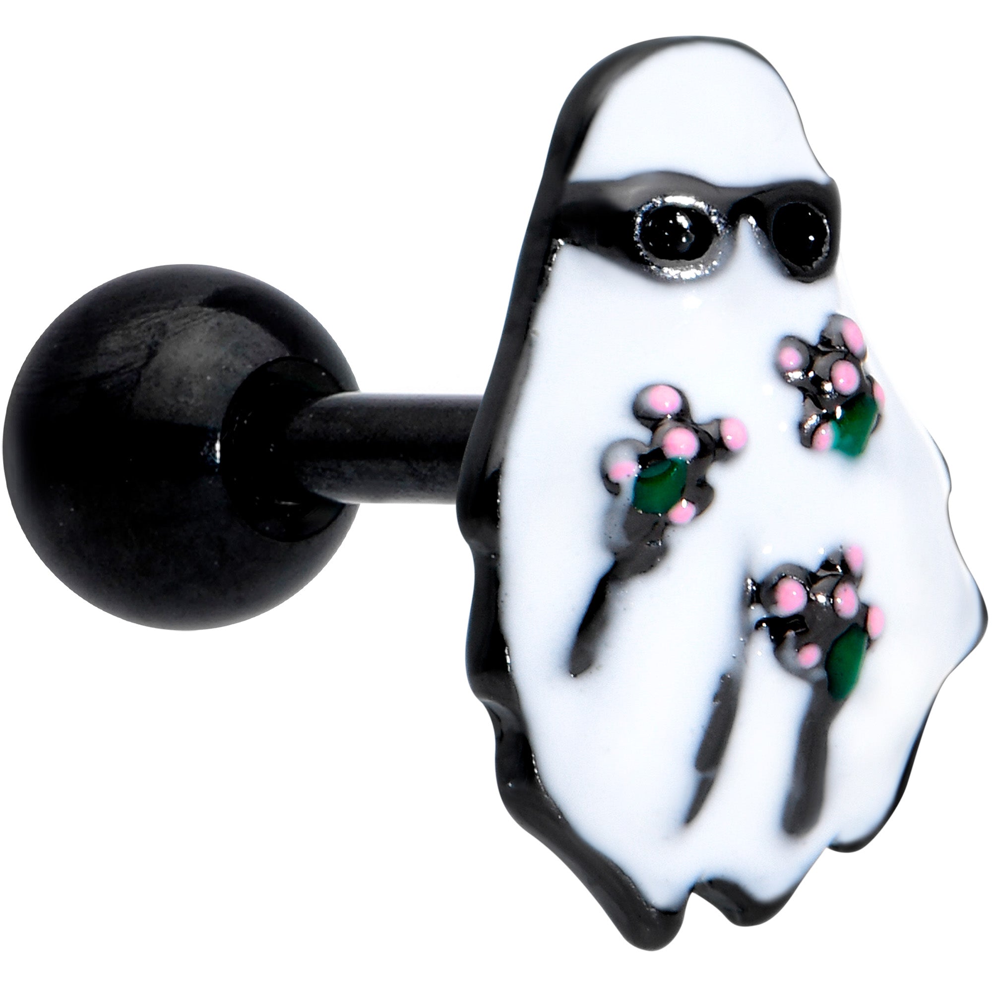 16 Gauge 1/4 Black Hipster Ghost Halloween Tragus Cartilage Earring