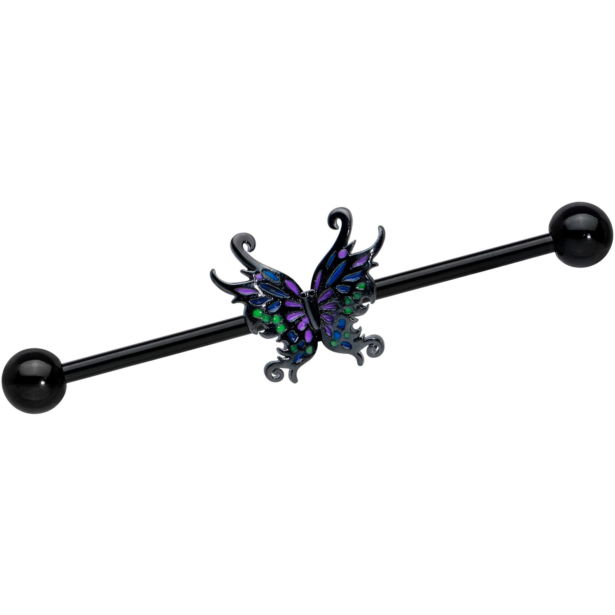 14 Gauge Black Fantasy Faerie Wings Industrial Barbell 38mm