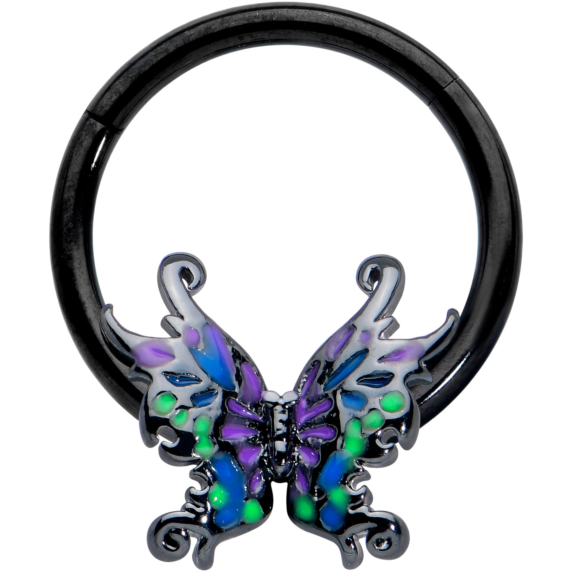 16 Gauge 3/8 Black Fantasy Faerie Wings Hinged Segment Ring