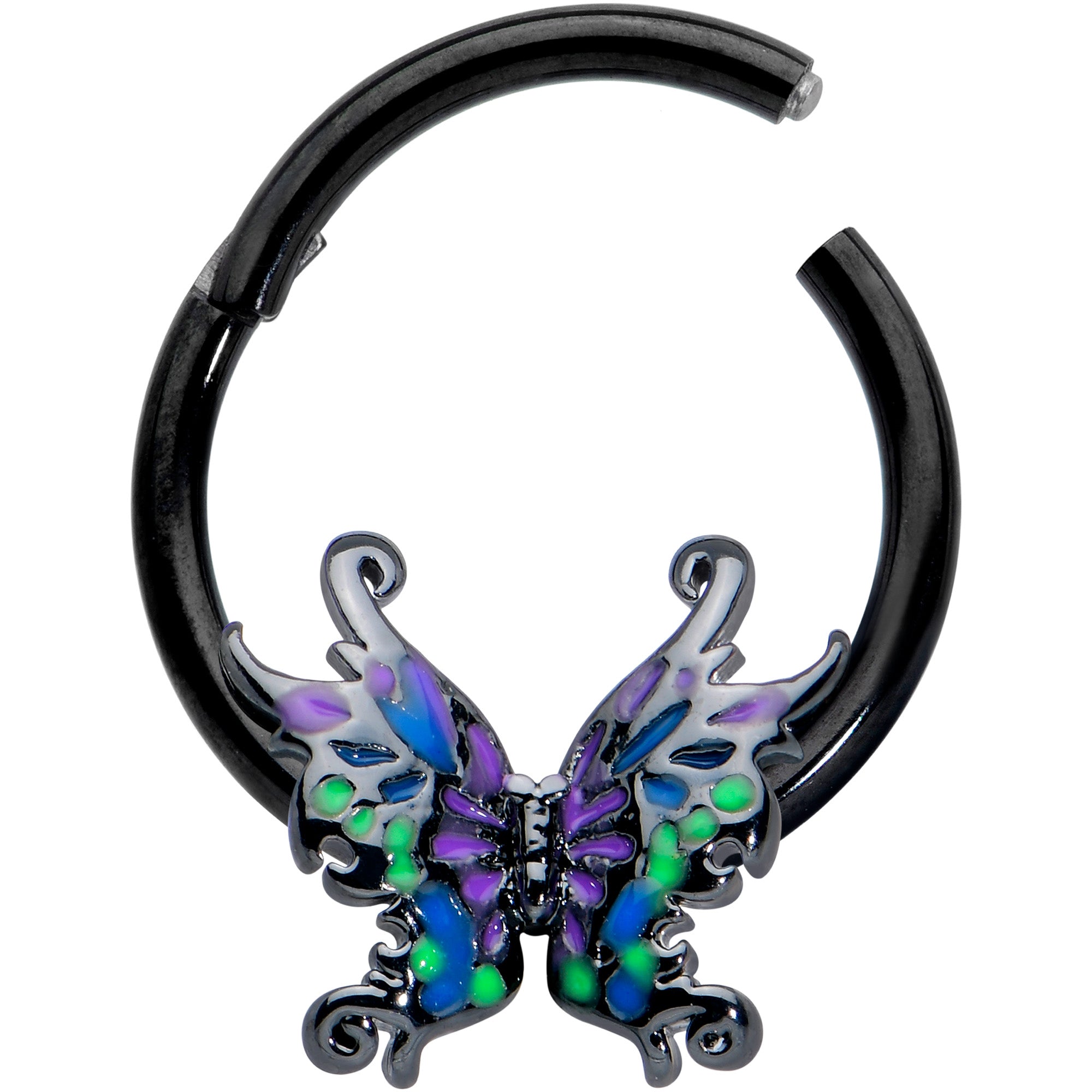 16 Gauge 3/8 Black Fantasy Faerie Wings Hinged Segment Ring