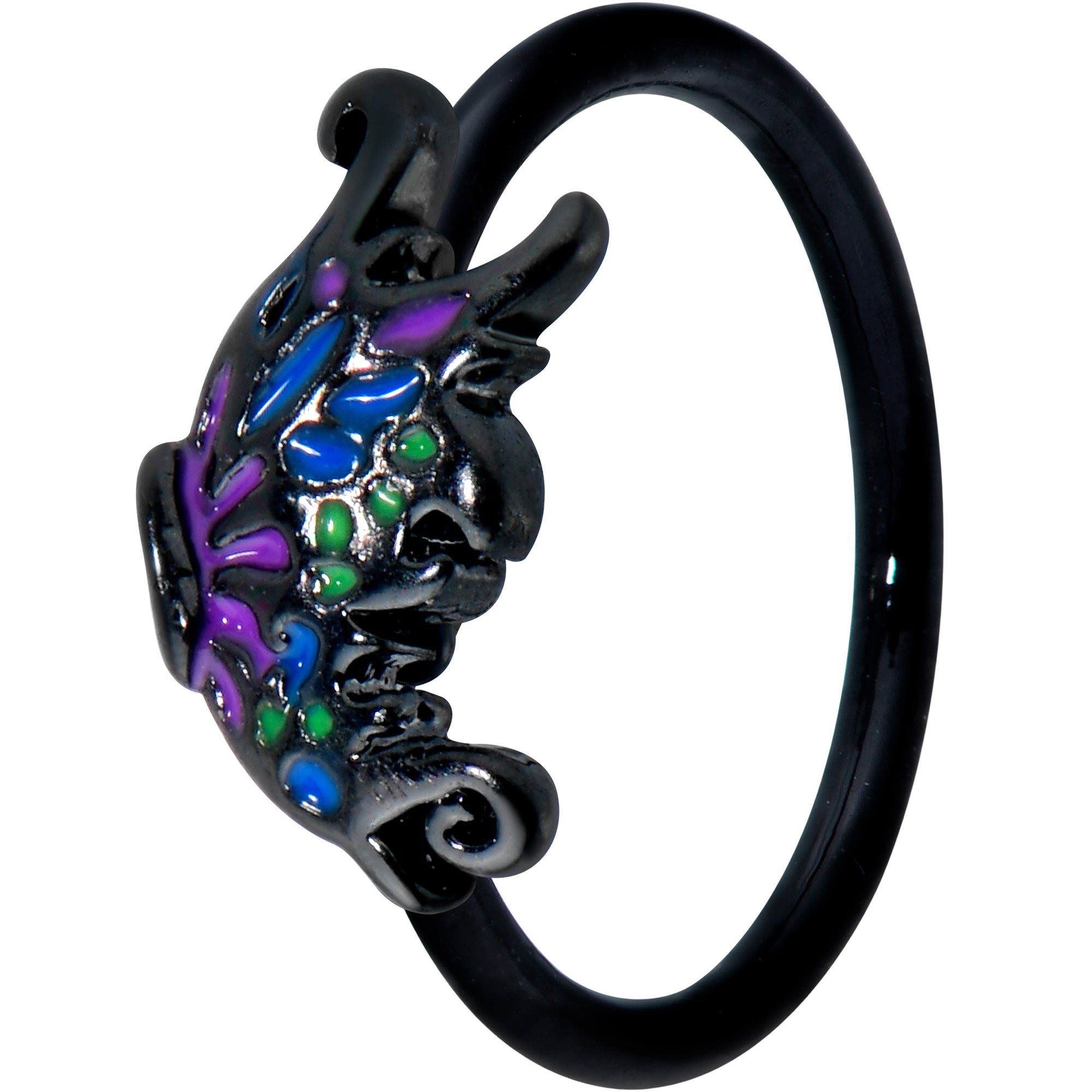 20 Gauge 5/16 Black Purple Wings Butterfly Nose Hoop