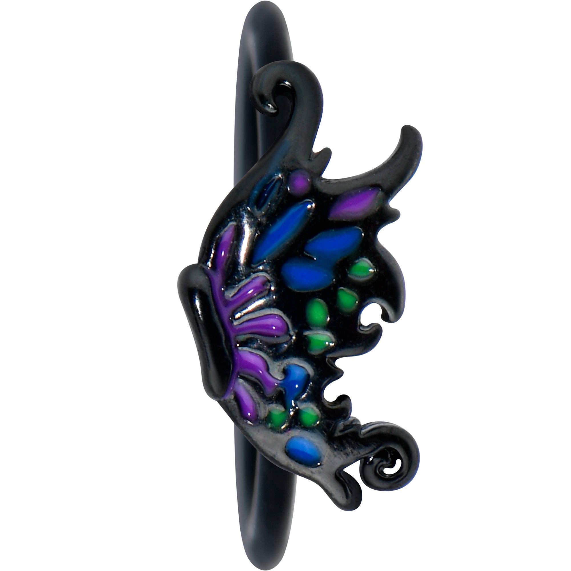 20 Gauge 5/16 Black Purple Wings Butterfly Nose Hoop