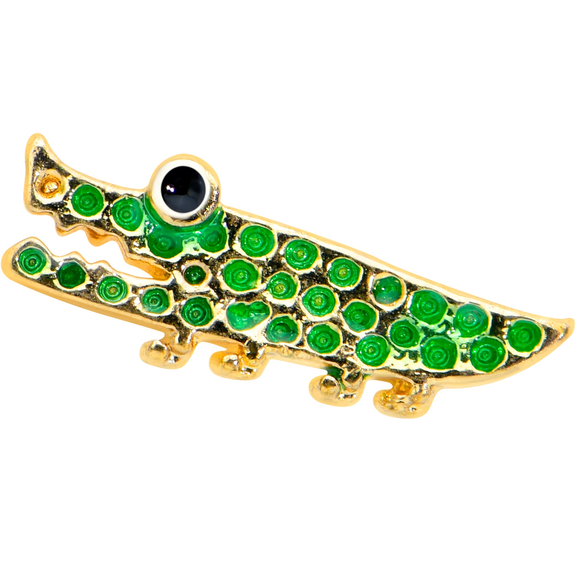 16 Gauge 1/4 Gold Tone Green Hungry Alligator Cartilage Tragus Earring