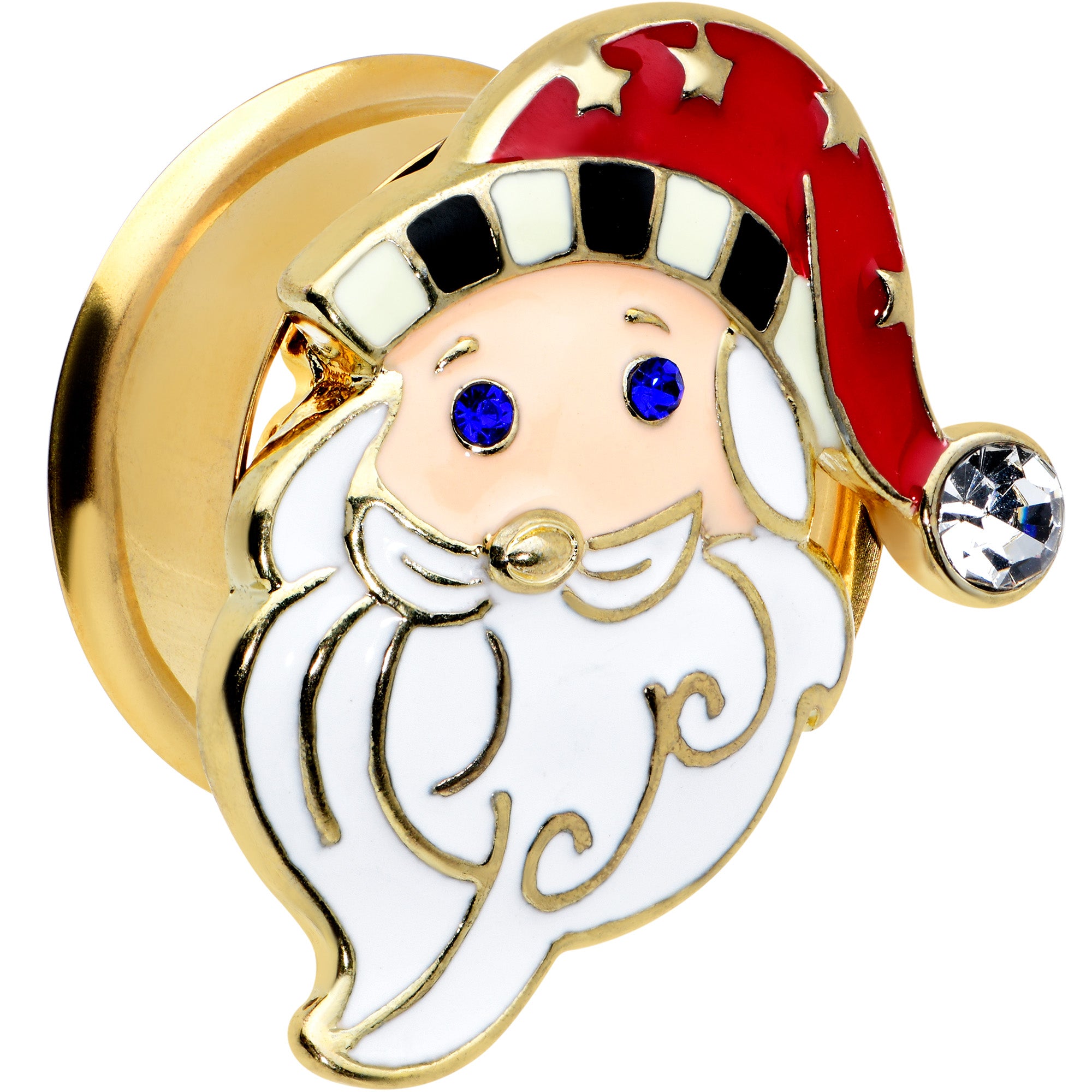 Color Gem Gold Tone Snazzy Santa Christmas Double Flare Plug Set