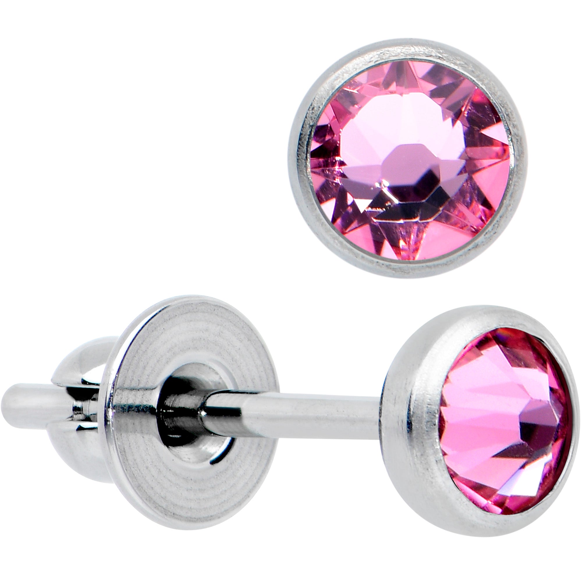 4mm Pink Gem Bezel G23 Titanium Post Stud Earrings