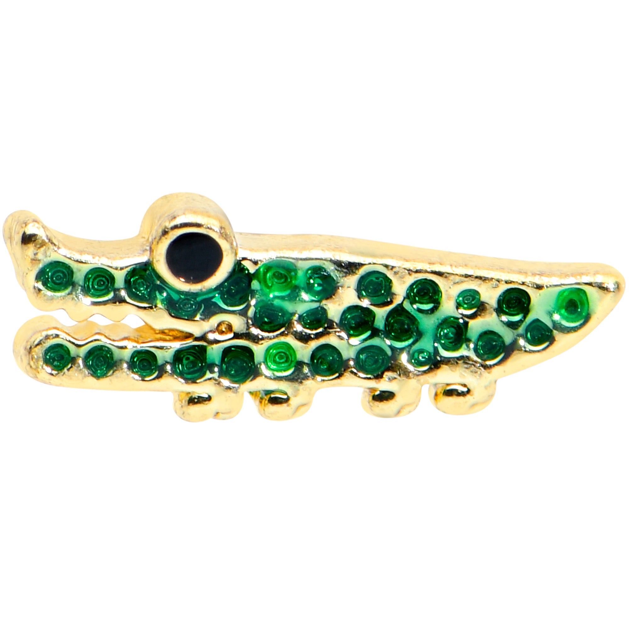 20 Gauge 1/4 Black Green Gem Hungry Alligator Nose Bone