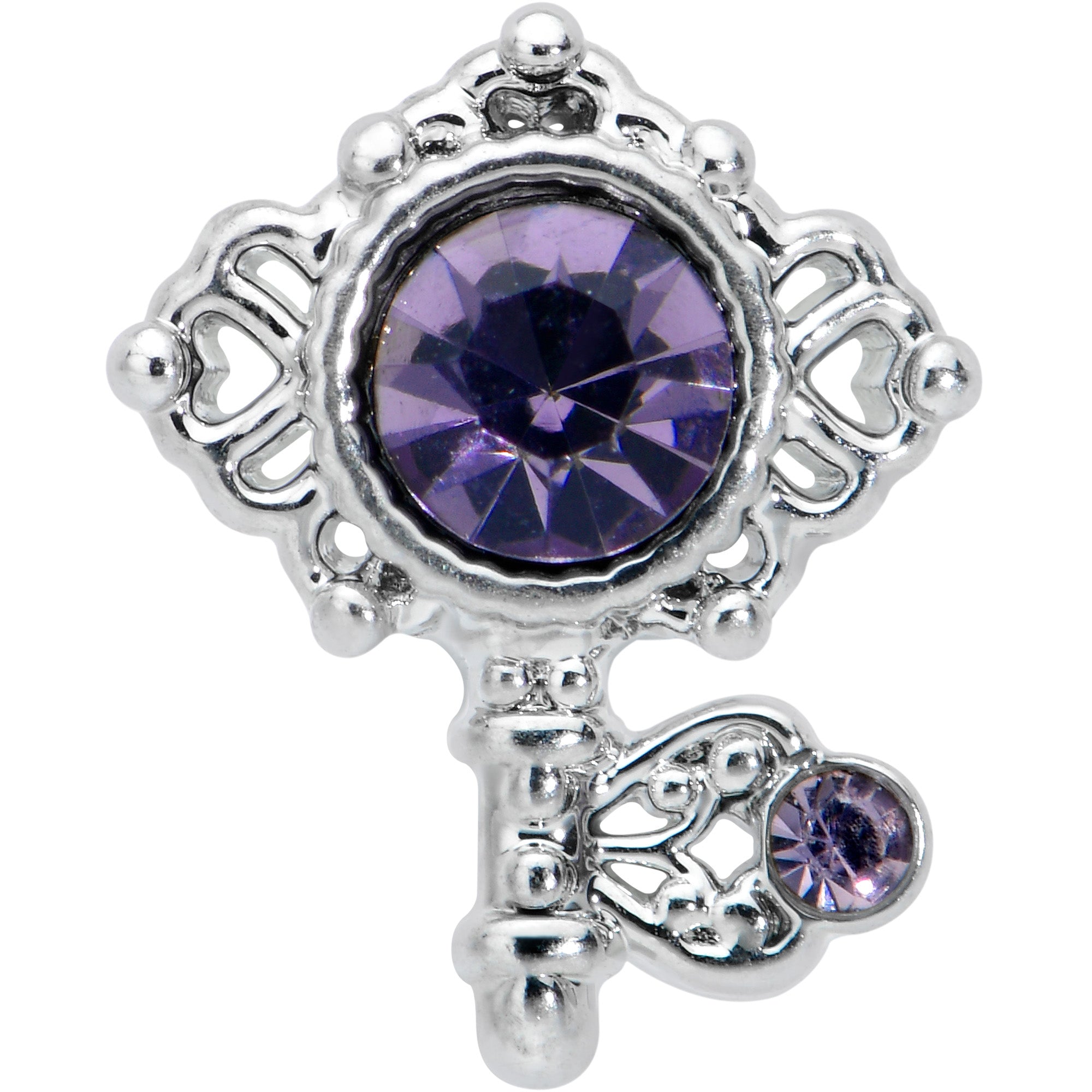 16 Gauge 5/16 Purple Gem Unlock My Heart Key Labret Monroe Tragus