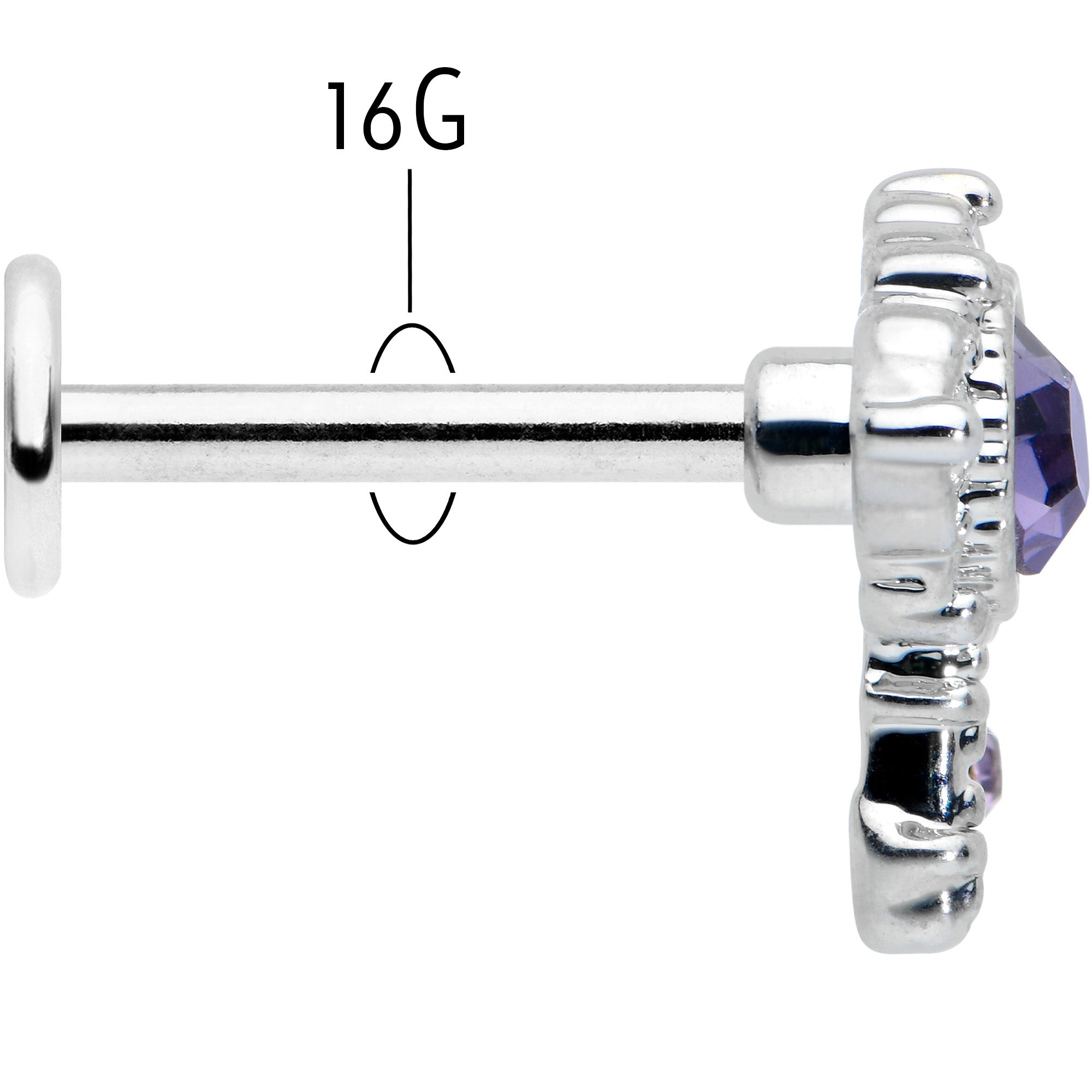 16 Gauge 5/16 Purple Gem Unlock My Heart Key Labret Monroe Tragus