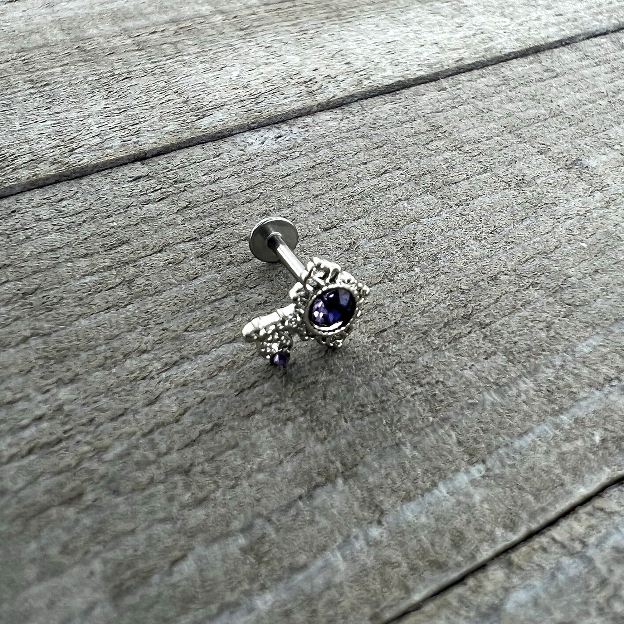 16 Gauge 5/16 Purple Gem Unlock My Heart Key Labret Monroe Tragus