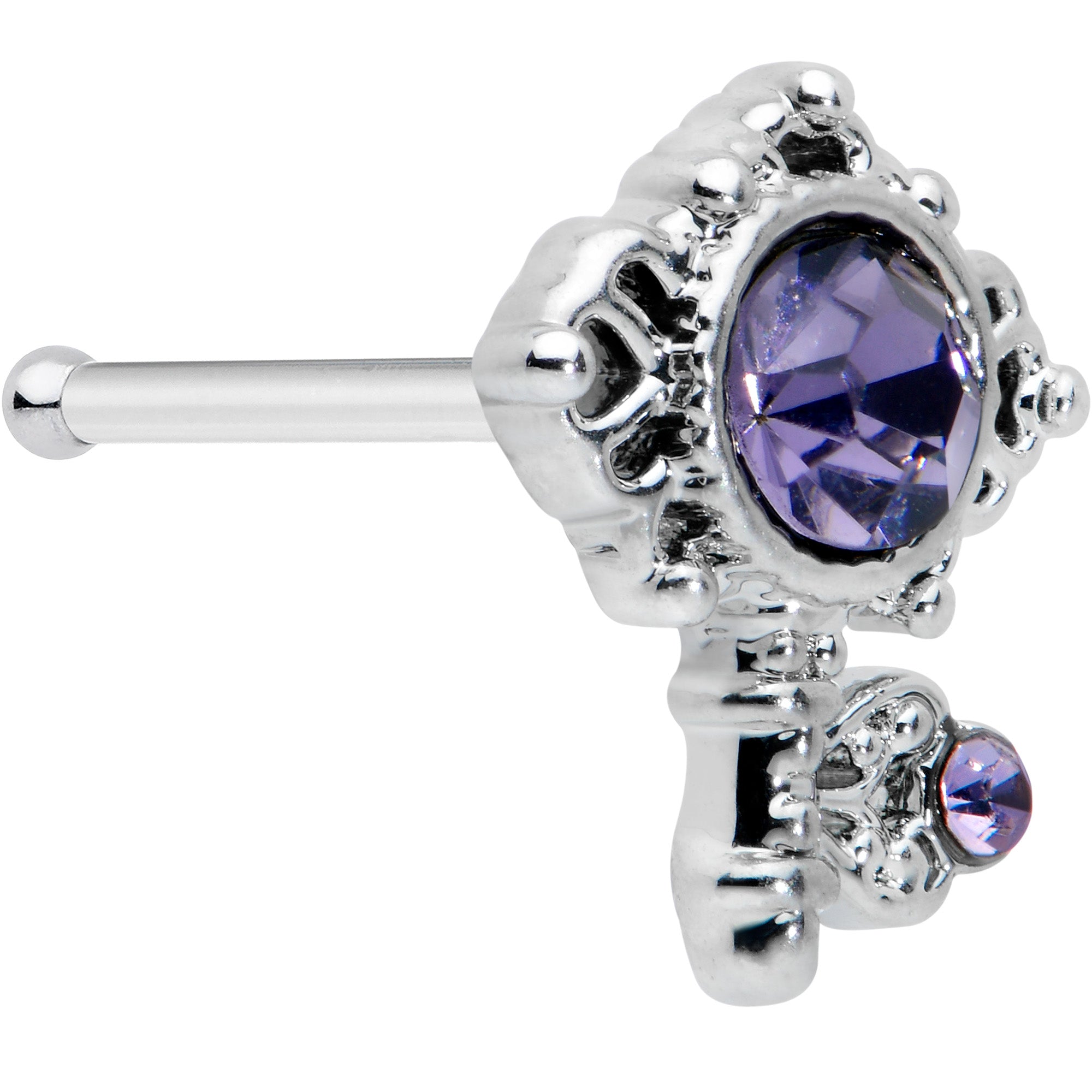 20 Gauge 1/4 Purple Gem Unlock My Heart Key Nose Bone