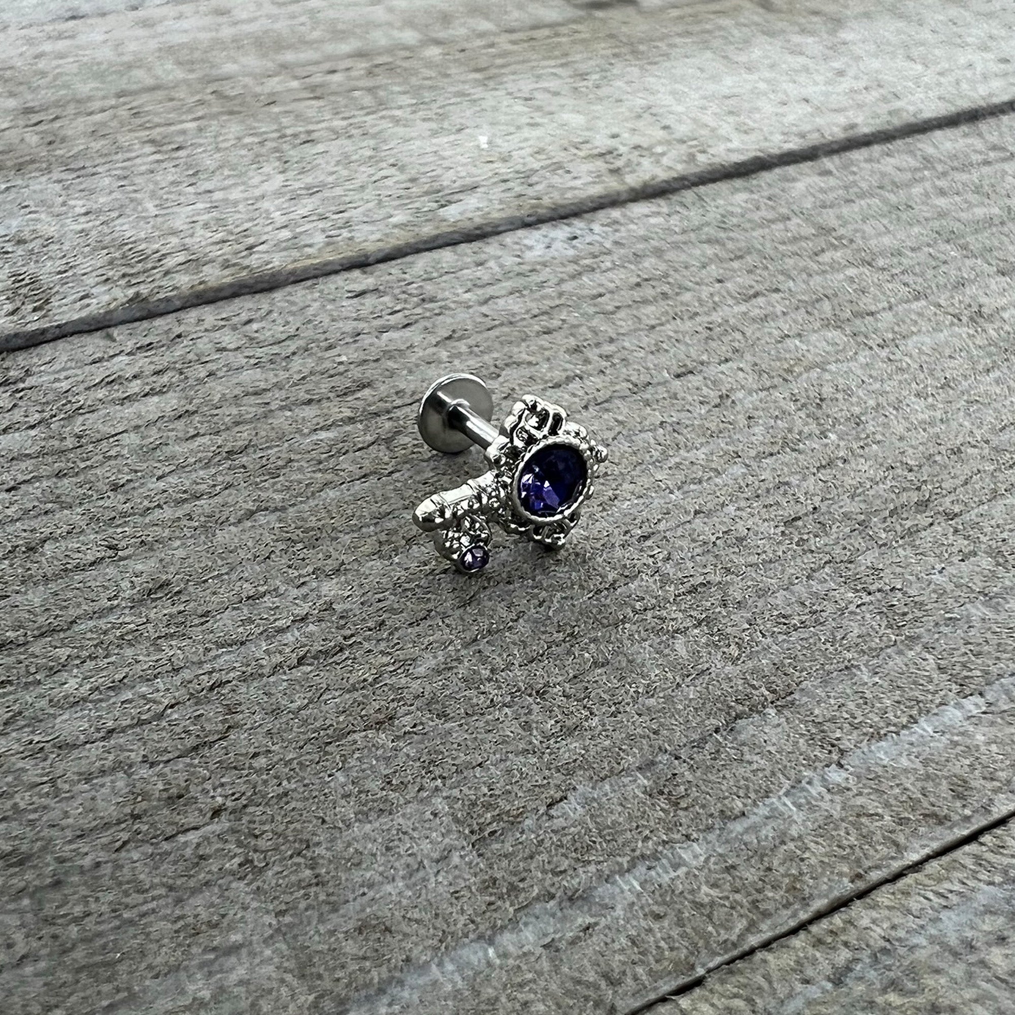 16 Gauge 1/4 Purple Gem Unlock My Heart Key Labret Monroe Tragus