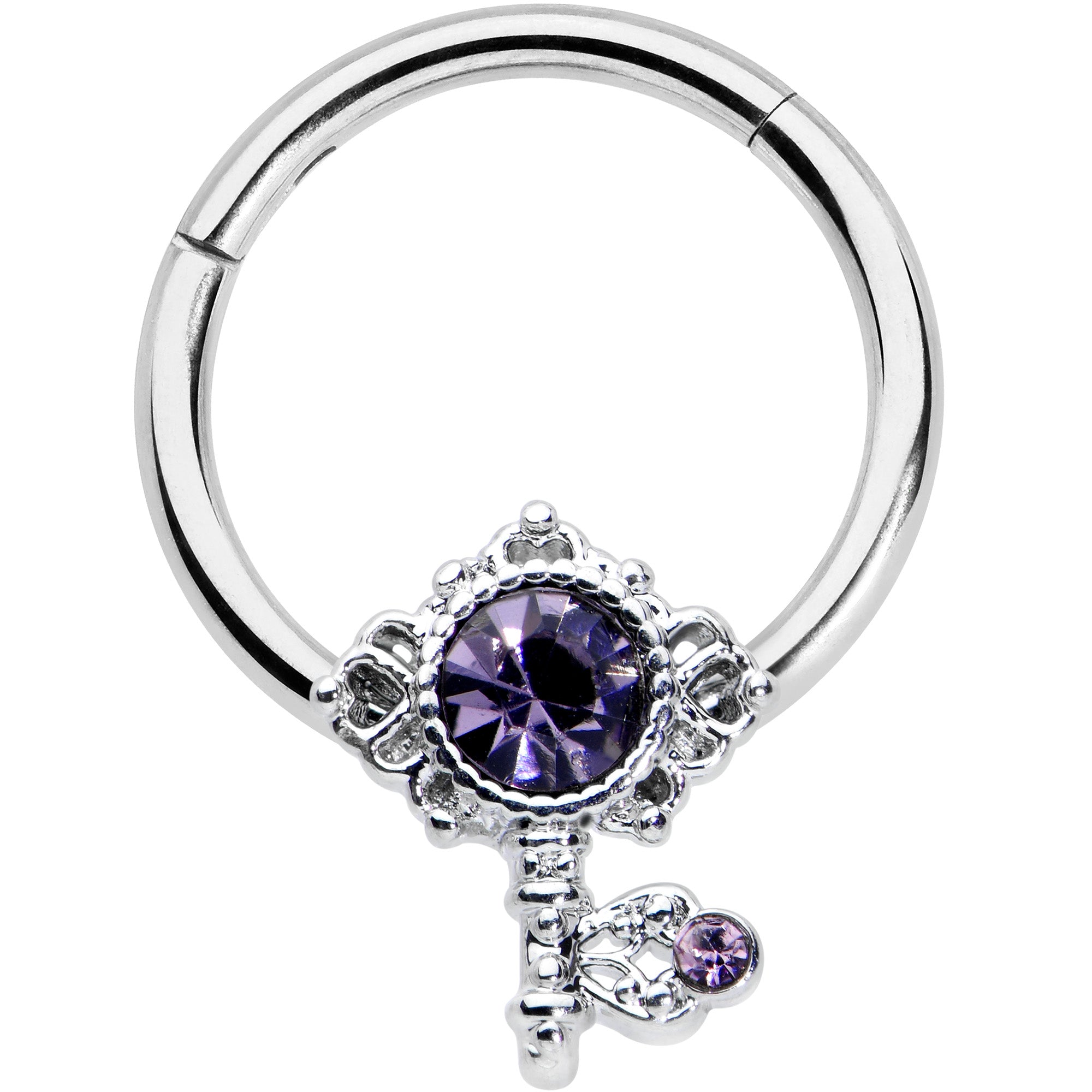 16 Gauge 3/8 Purple Gem Unlock My Heart Key Hinged Segment Ring