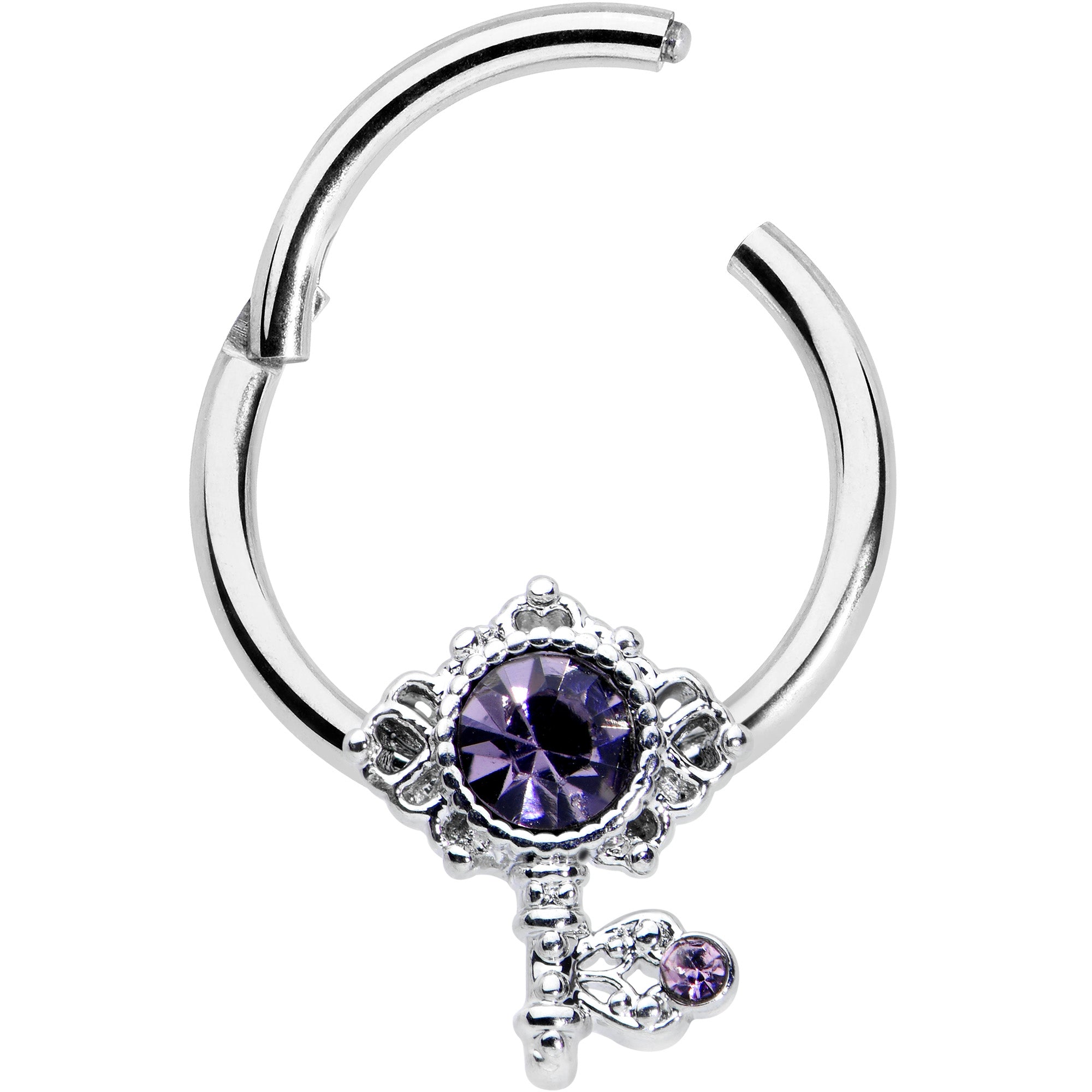 16 Gauge 3/8 Purple Gem Unlock My Heart Key Hinged Segment Ring