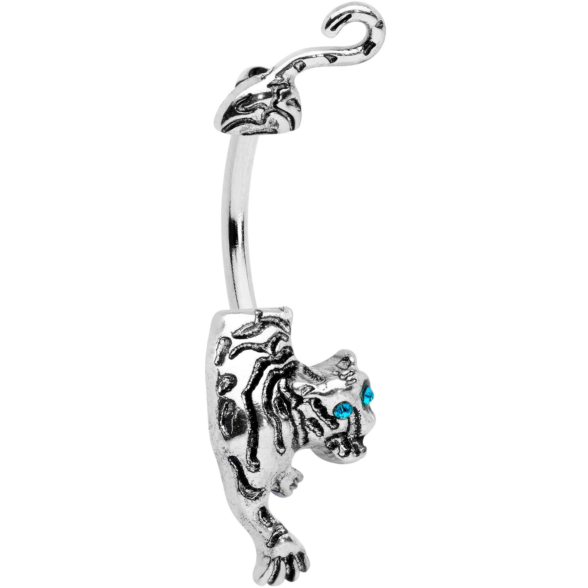 Blue Gem Prowling Tiger Double Mount Belly Ring