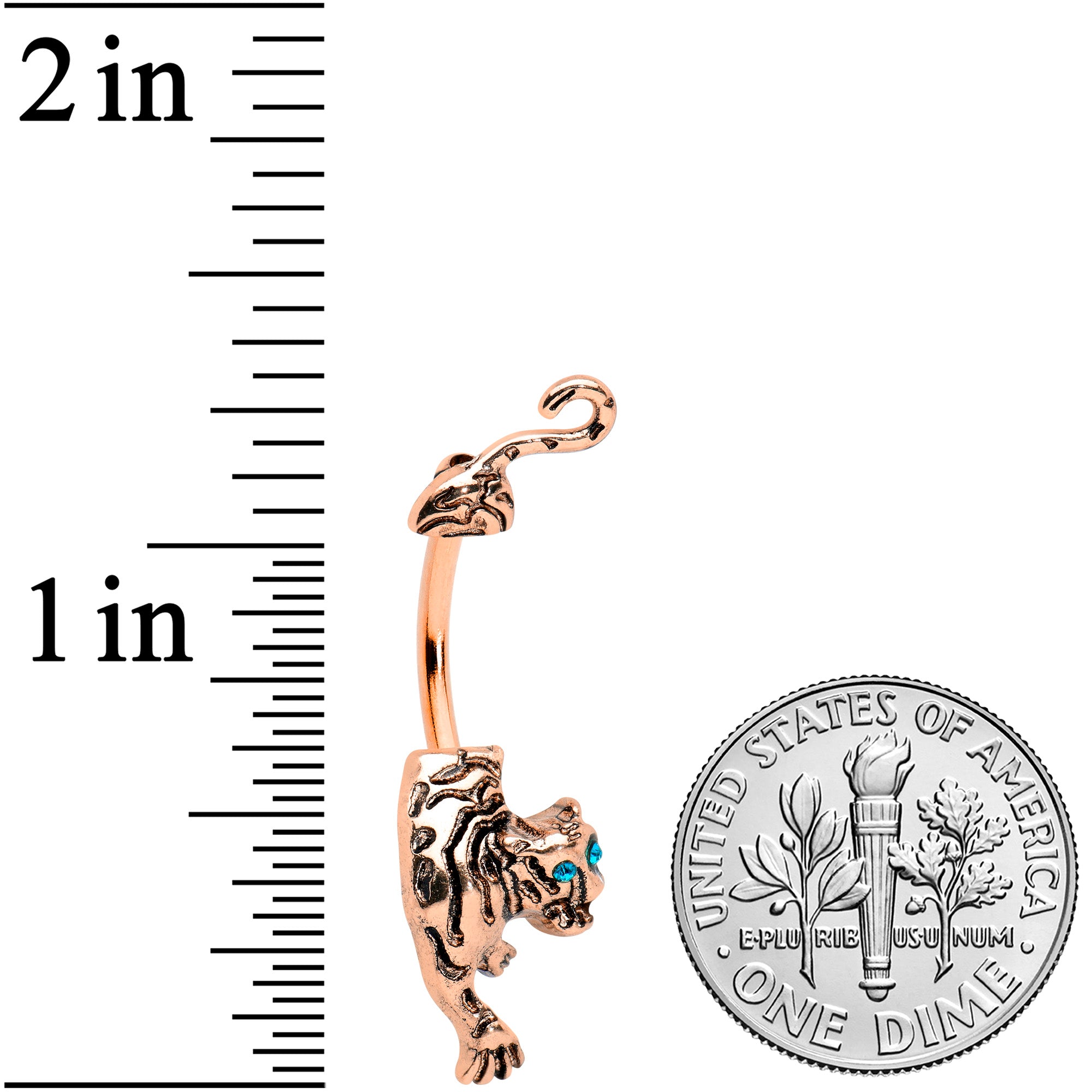 Blue Gem Rose Gold Tone Prowling Tiger Double Mount Belly Ring