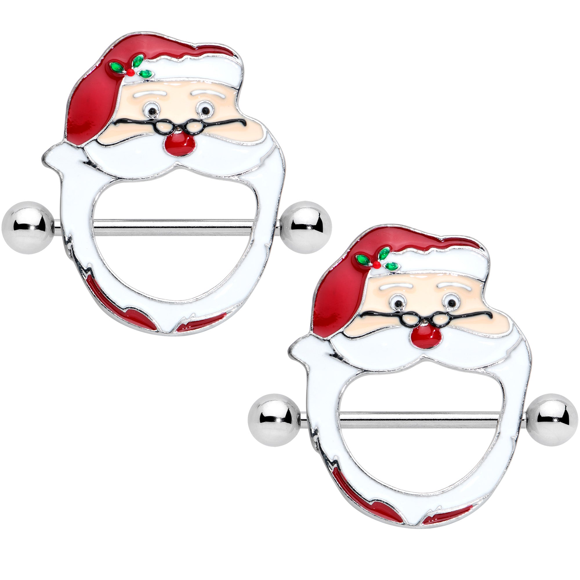 14 Gauge 5/8 Festive Red Nosed Santa Claus Christmas Nipple Shield Set