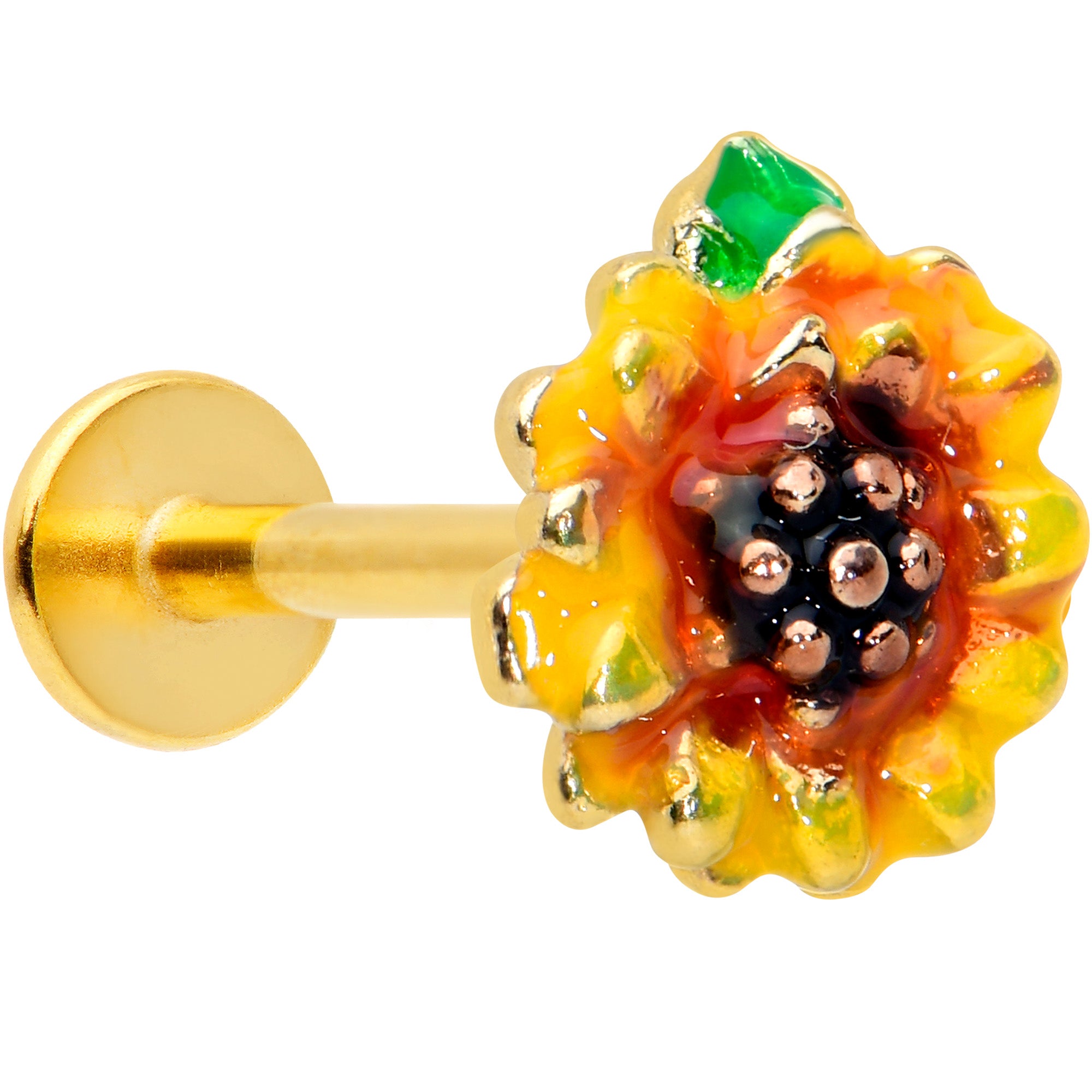 16 Gauge 5/16 Gold Tone Summer Sunflower Labret Monroe Tragus