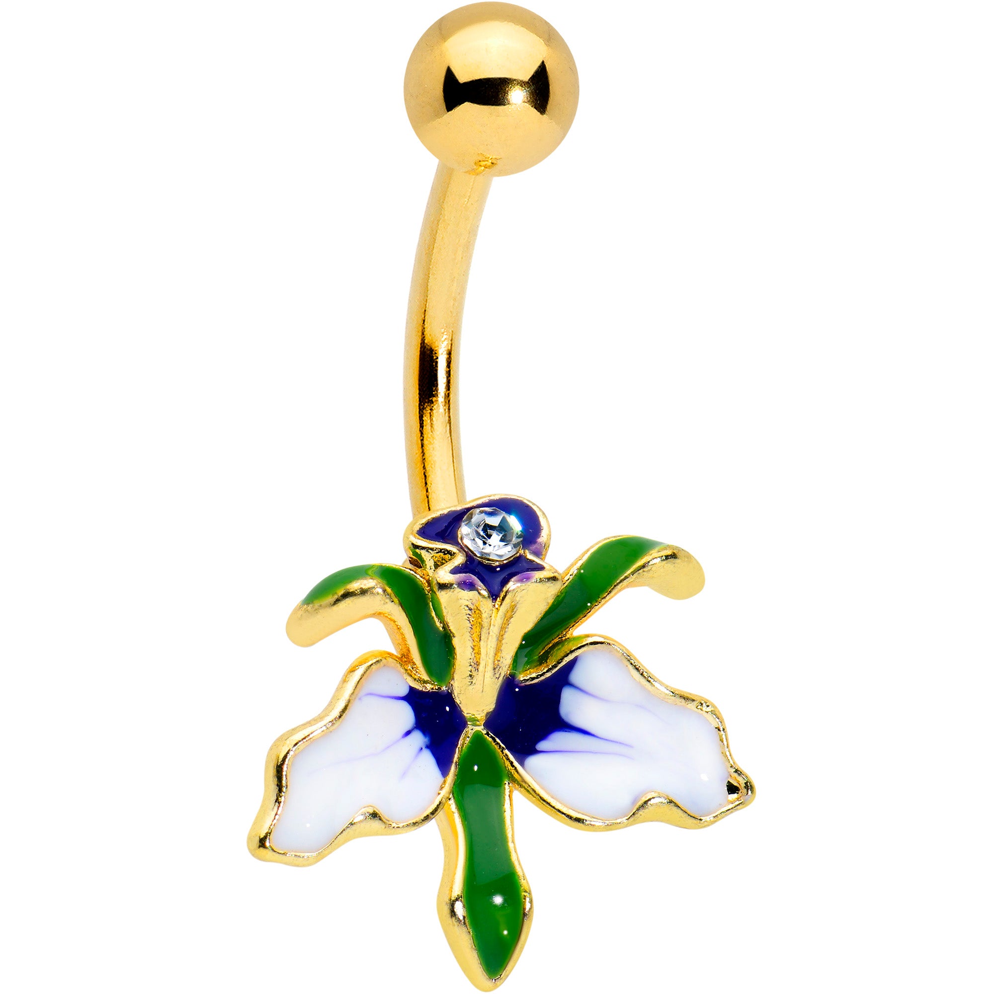 Clear Gem Gold Tone Iris Flower Belly Ring