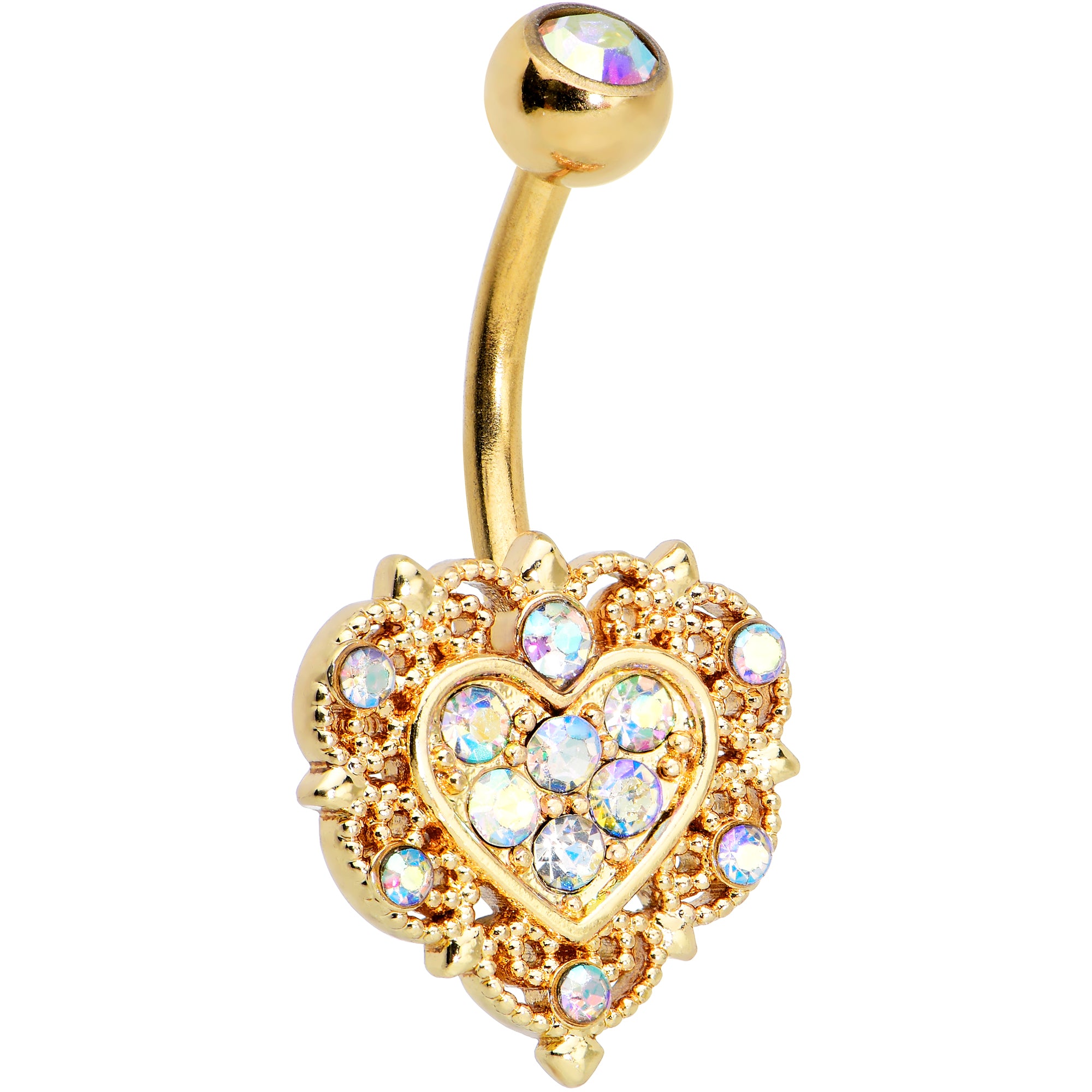 Aurora Gem Gold Tone Baroque Heart Valentines Day Belly Ring