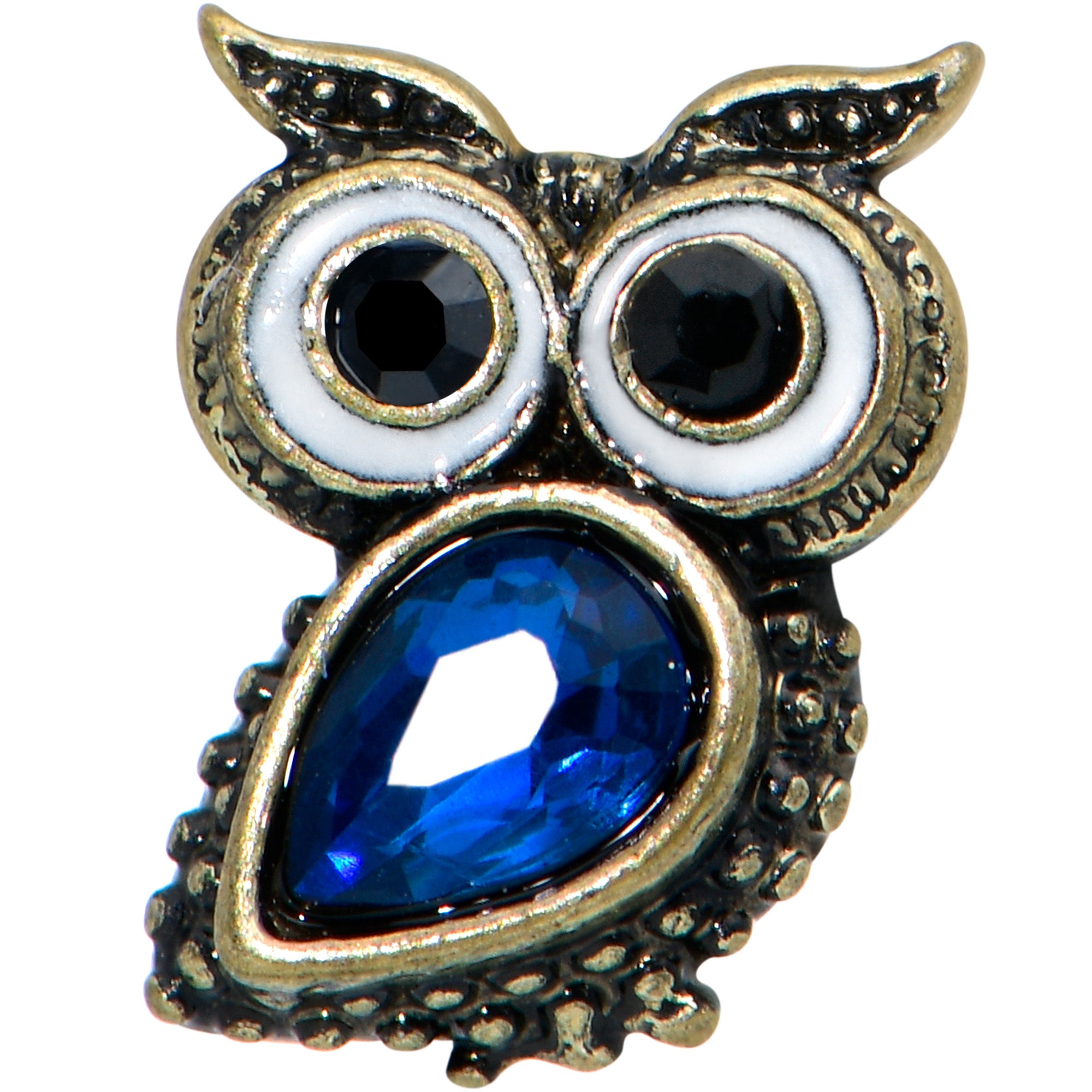 16 Gauge 1/4 Blue Gem Gold Tone Wide Eyed Owl Cartilage Tragus Earring