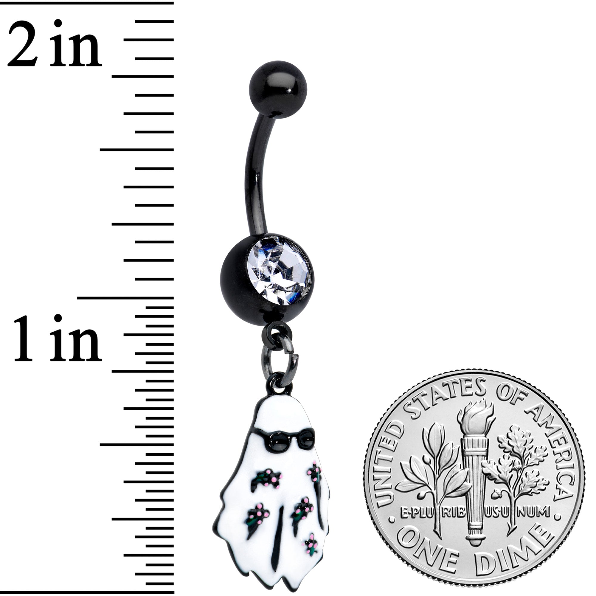 Clear Gem Black Hipster Ghost Halloween Dangle Belly Ring