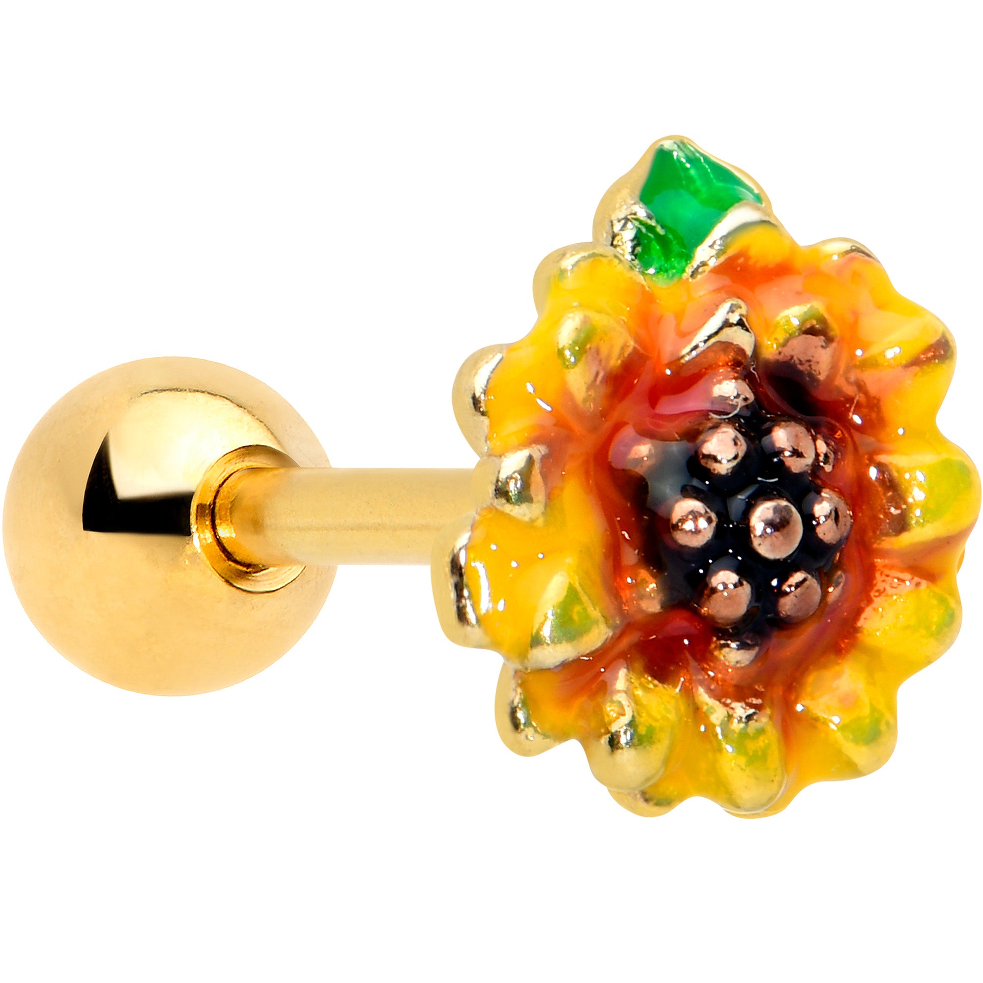 16 Gauge 1/4 Gold Tone Summer Sunflower Cartilage Tragus Earring