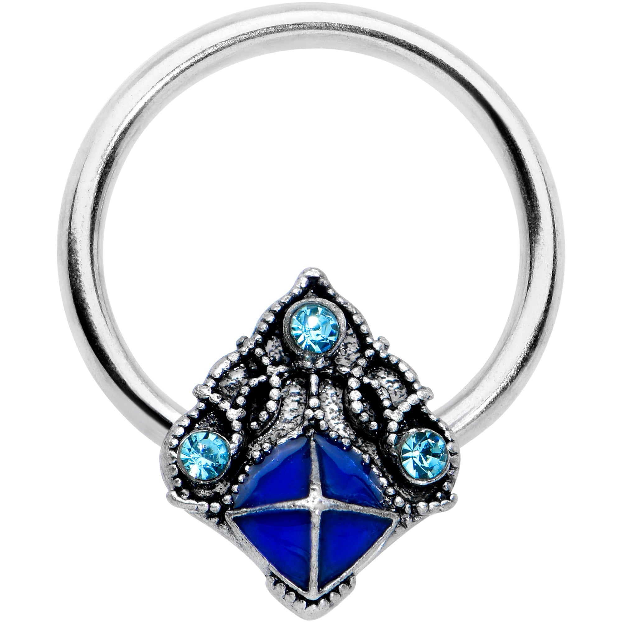 16 Gauge 3/8 Blue Gem Rococo Blue BCR Captive Ring