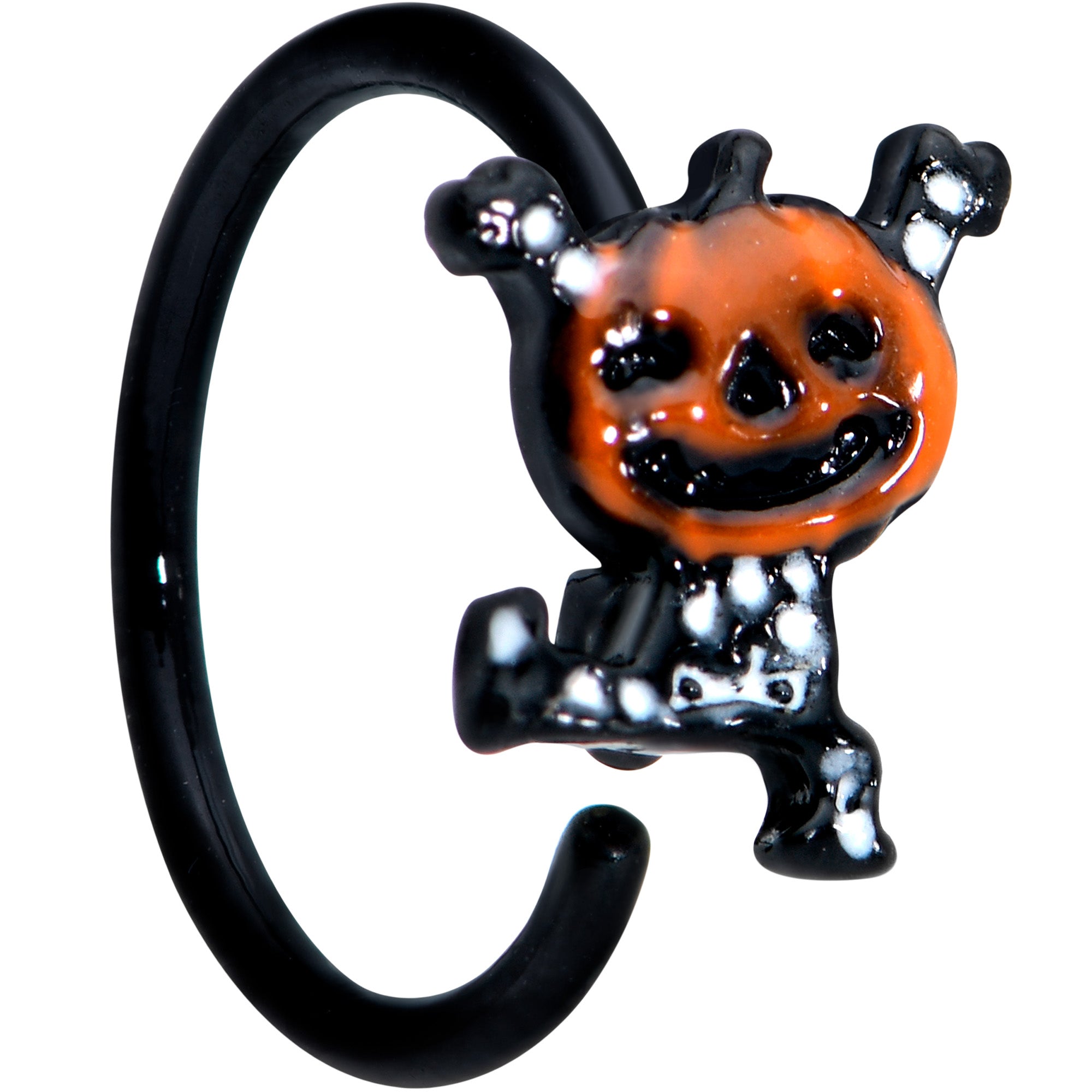 20 Gauge 5/16 Black Dancing Skeleton Pumpkin Halloween Nose Hoop