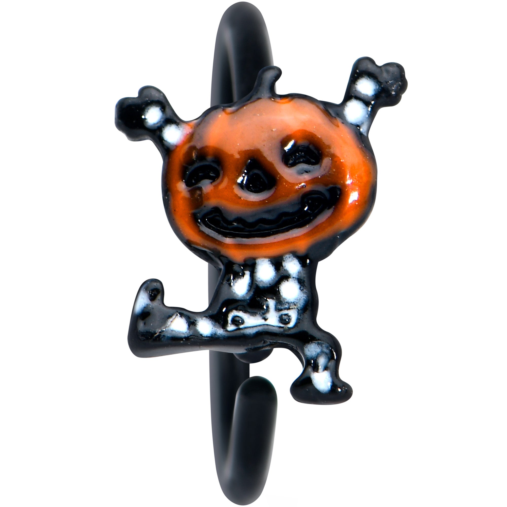 20 Gauge 5/16 Black Dancing Skeleton Pumpkin Halloween Nose Hoop